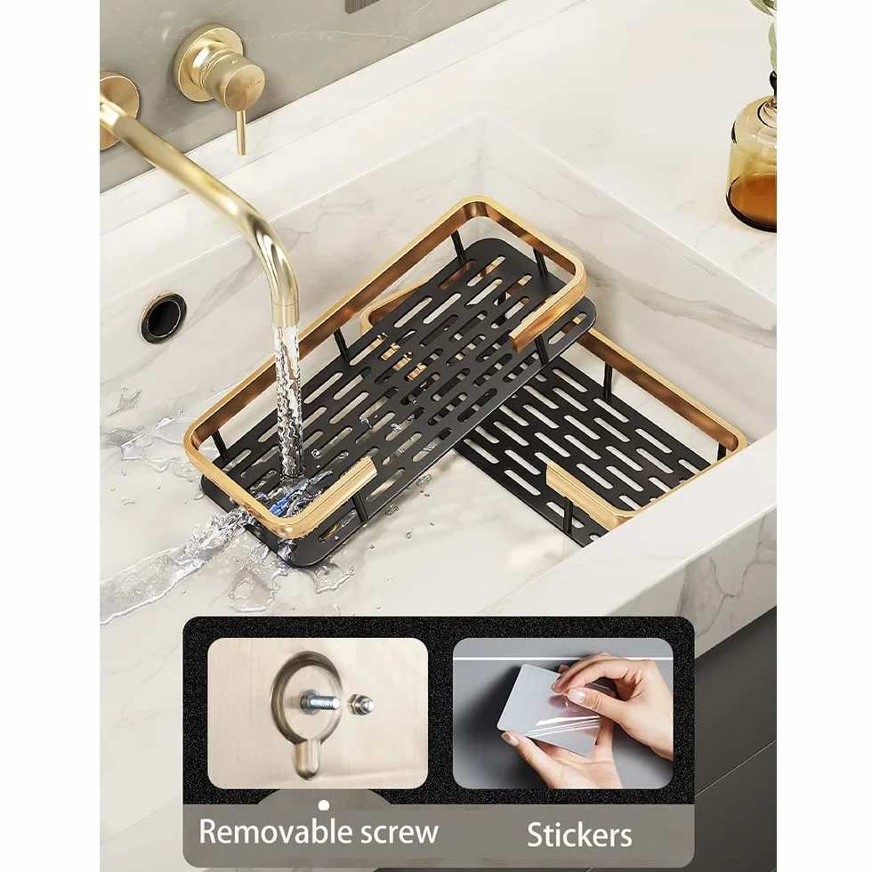 Cesta de ducha Estante de baño Cesta de ducha, Adhesivo de ventosa sin perforaciones en la pared, Soporte de champú para inodoro de aluminio dorado negro, Estante organizador de cocina Almacenamiento