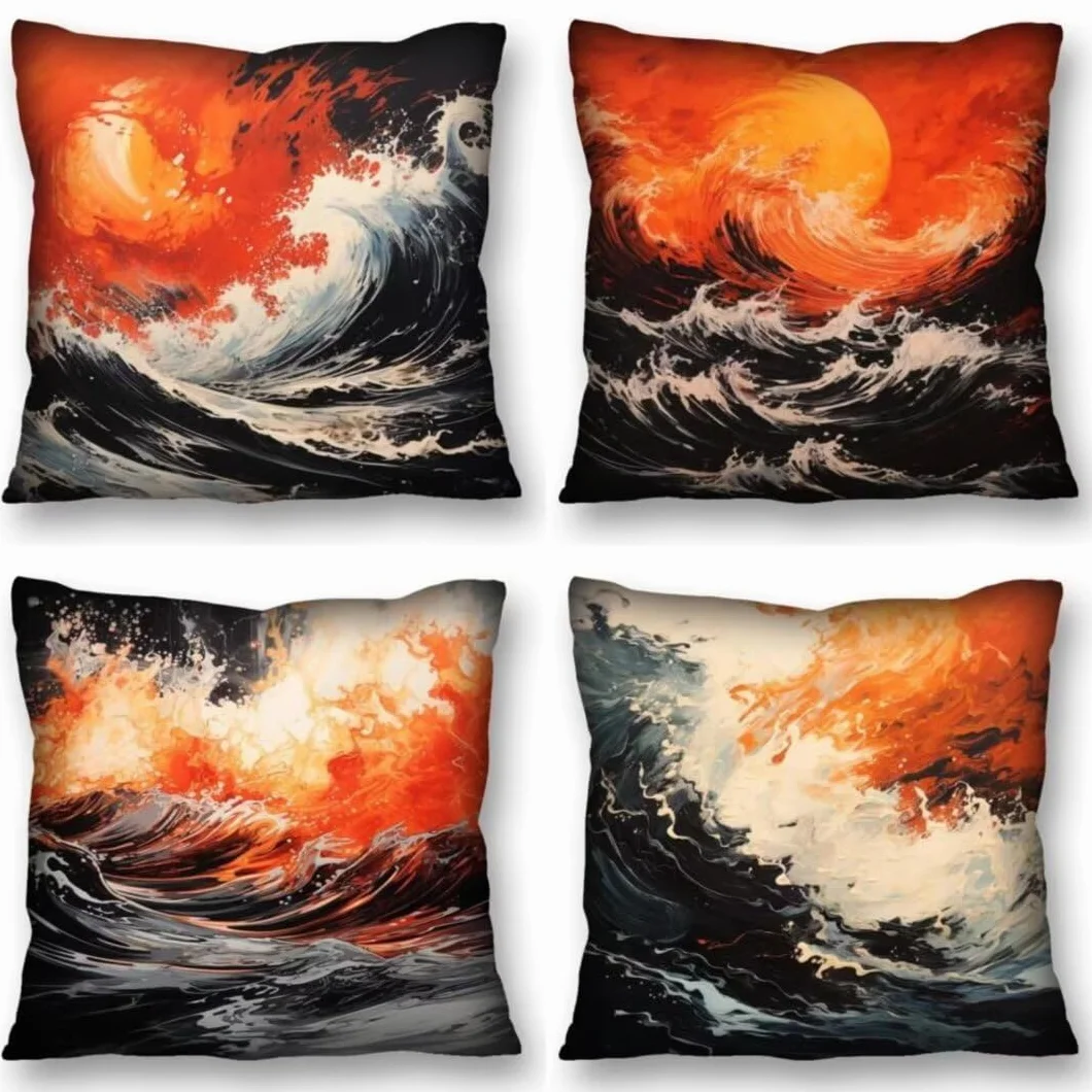 Juego de 4 Fundas de Cojines 70x70 cm Cojines atardecer ondas Funda Cojin Cuadrados de Lino Fundas Cojines Sofá Cojines Decorativos para Salón Sofá Dormitorio Coche Jardín Silla Decoración del Hogar