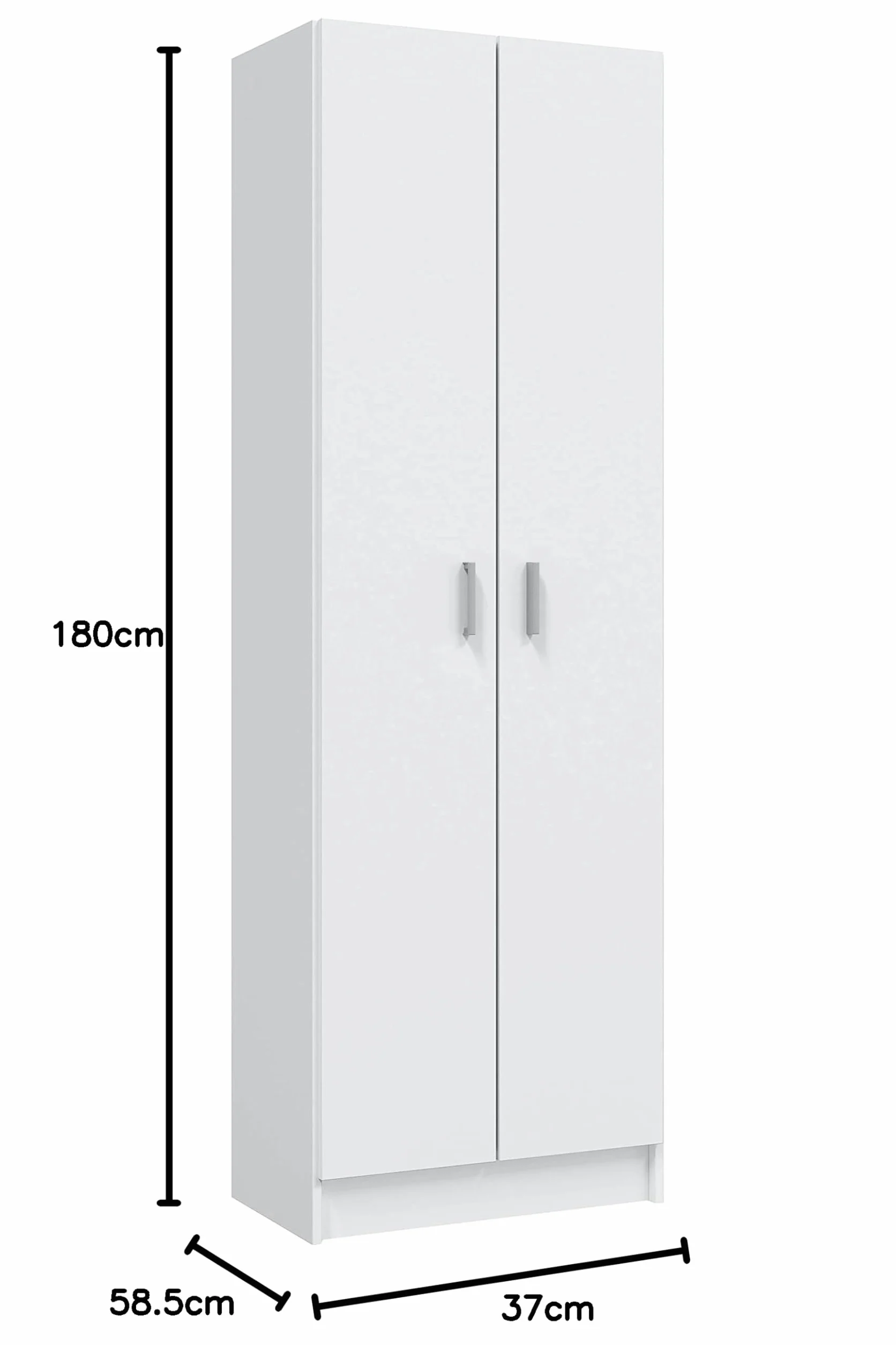 Habitdesign Armario Multiusos Adhara de 2 Puertas, Armario Auxiliar de Limpieza o Zapatero, Incluye 6 Estantes, Color Blanco Mate, Medidas: 180x59x37 cm