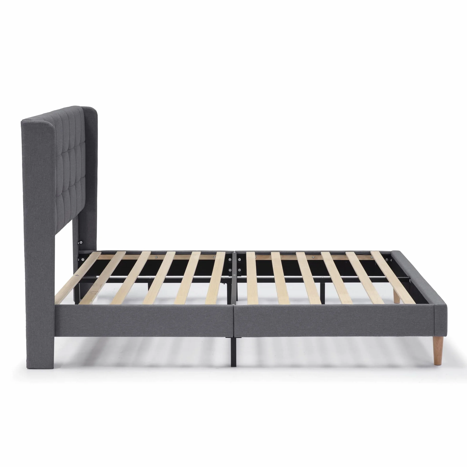 HOMN LIVING Estructura de Cama tapizada Esther de 30 cm, Base para colchón, Somier de láminas de Madera, Montaje Sencillo, 150x190 cm, Gris Oscuro
