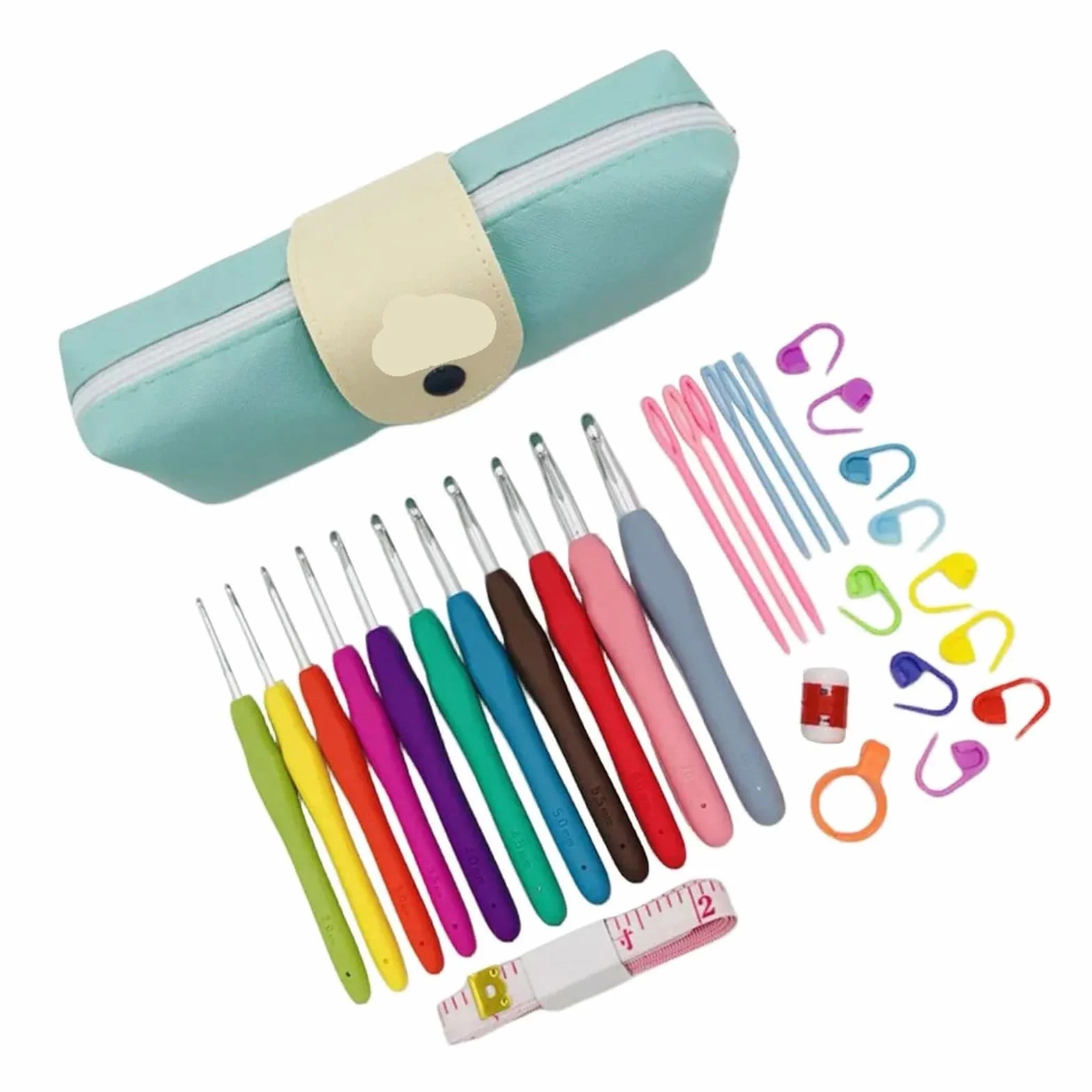 SFOIKVG Crochet Kit Kit de agujas tejer con mango, 11 Uds., Clips for coser, tijeras plástico acero inoxidable, juego ganchos ganchillo para Mujeres