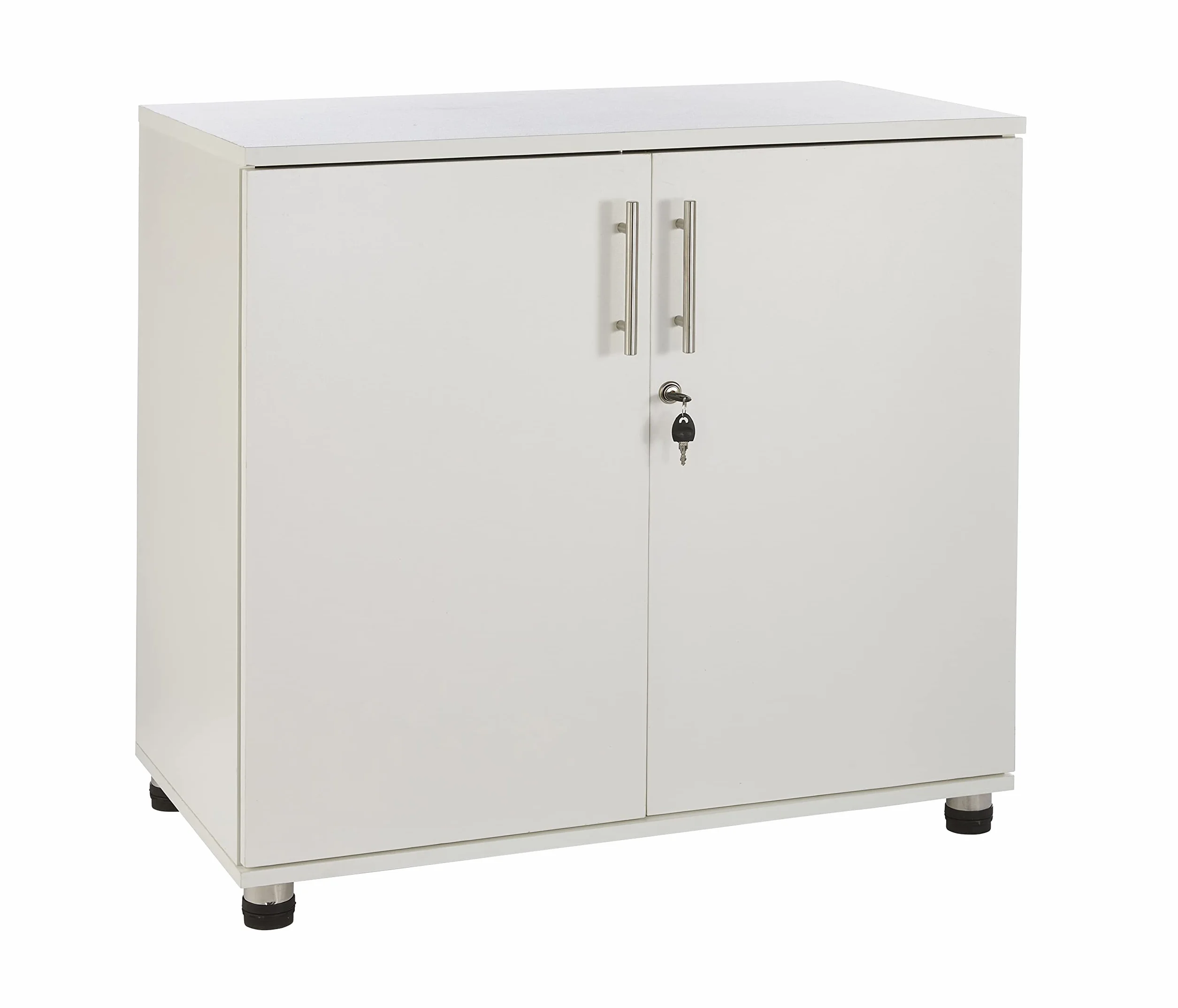 MMT Armario Blanco Para Oficina En Casa, Armario Multiusos Con Estanteria Con Puertas, Archivador De Documentos Con Bloqueo De Llave, 2 Estantes, 80x40cmx75 Centimetre, Madera Blanca