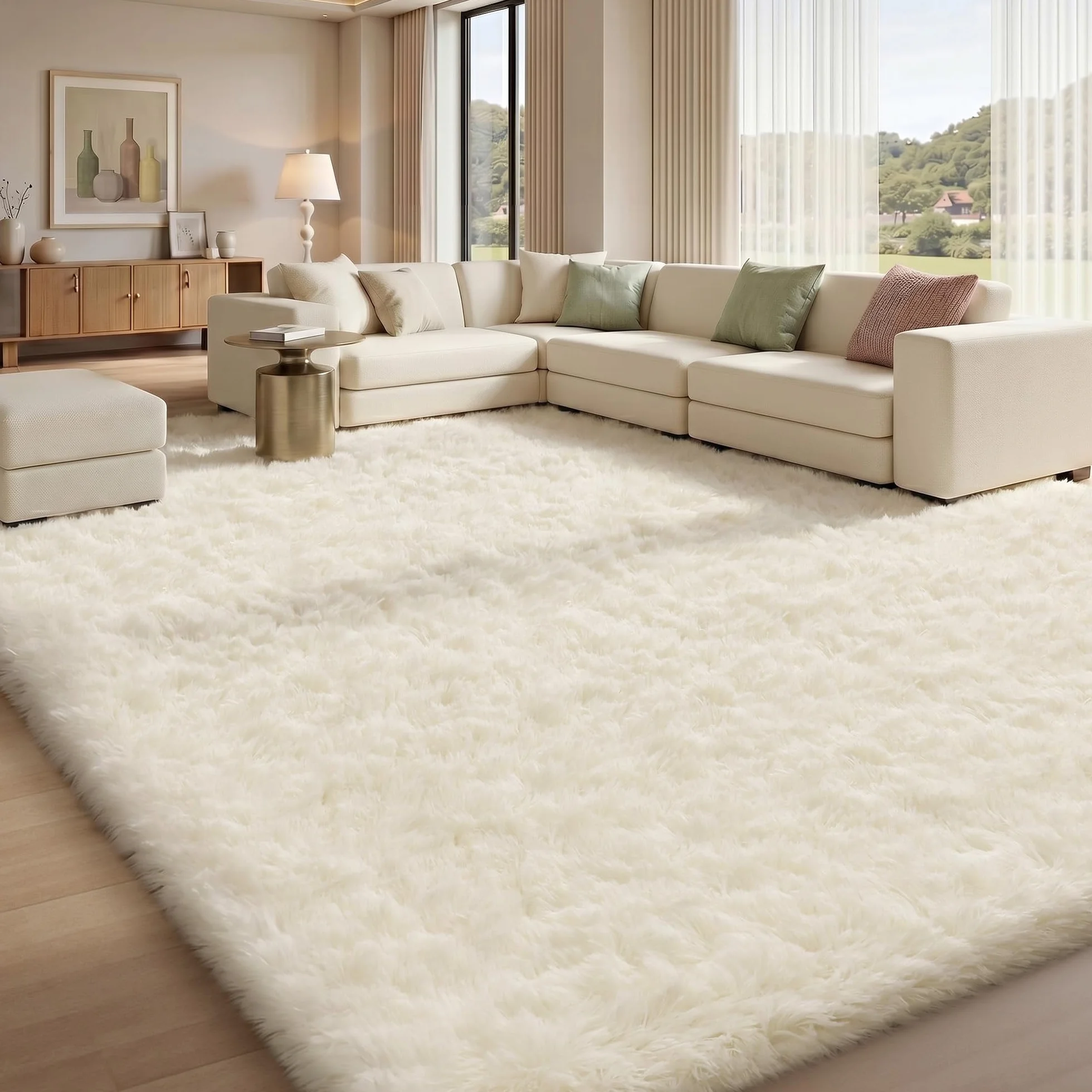 Sour Lemon Alfombra de pelo largo, color crema, lavable, antideslizante, 200 x 300 cm, para salón y dormitorio, habitación infantil