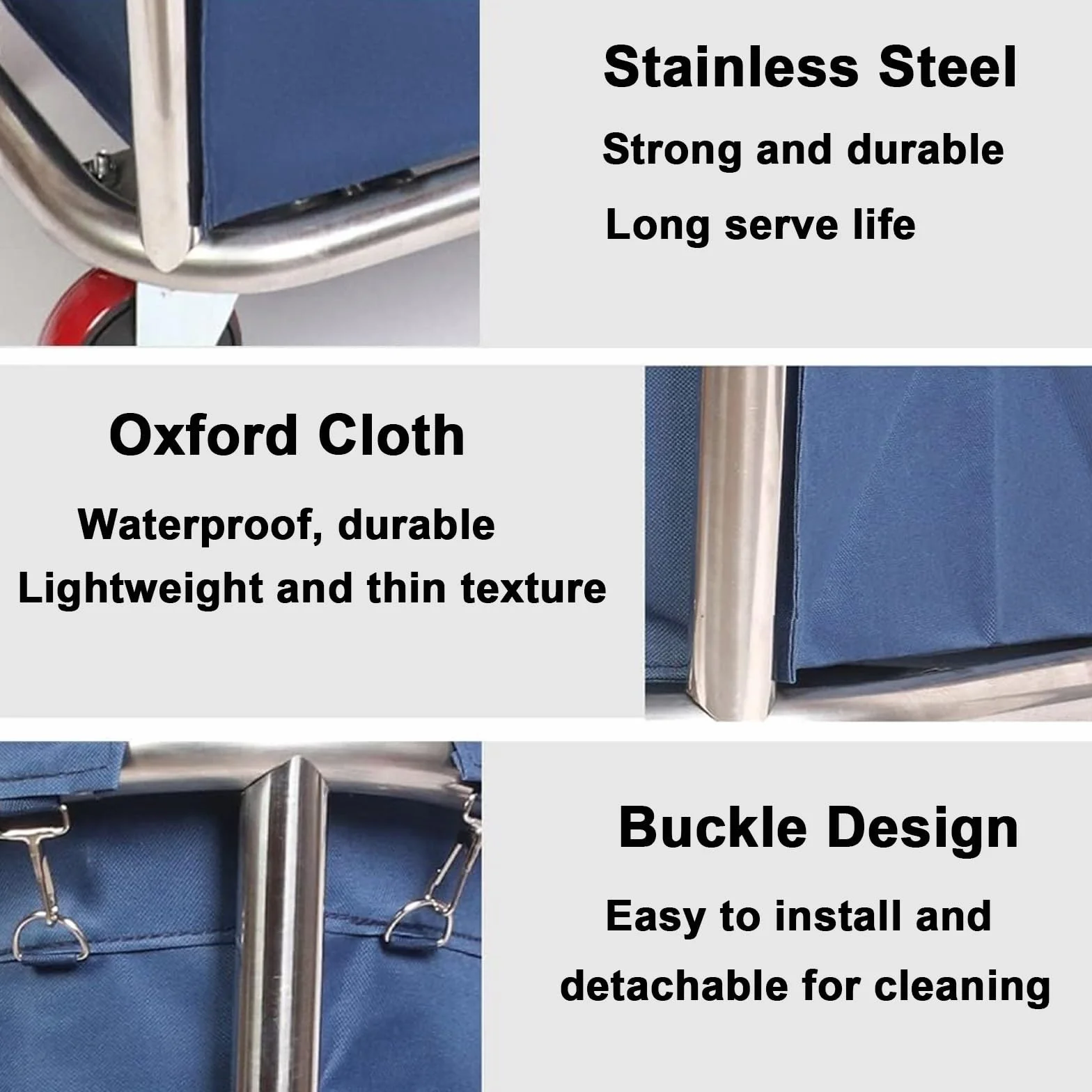 Carrito de Lavandería Comercial con Ruedas, Capacidad de 400 L, Clasificador de Ropa para 2 Bolsas, Estructura de Acero Inoxidable, Tela Oxford Impermeable