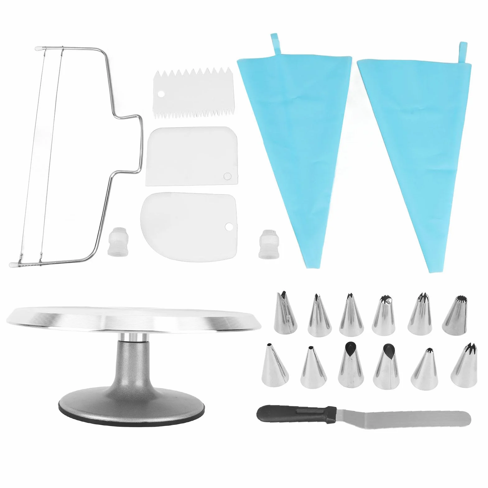 AMONIDA Kit de Decoración de Plato Giratorio para Pasteles de 12 Pulgadas con Base Giratoria de Aleación de Aluminio, Perfecto para Hornear y Decorar Pasteles para Todos los Niveles de Habilidad, 22