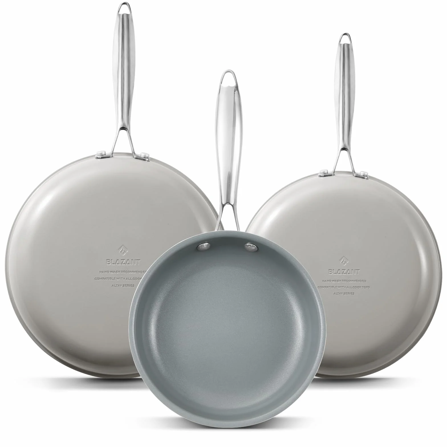 BLAZANT Juego de Sartenes de 20/24/28 cm, sartenes induccion, cerámica antiadherente, sin PFOA PTFE, para Todo Tipo de Cocinas, Aptas para Lavavajillas