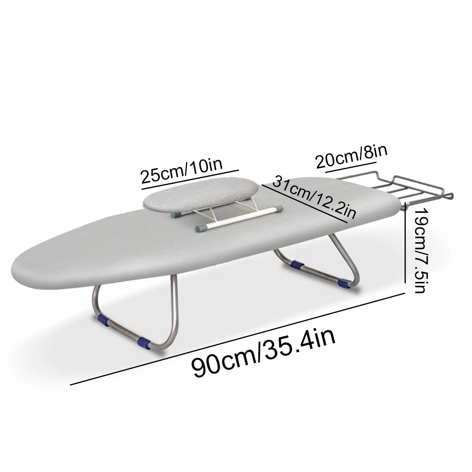 Tabla de Planchar Sobremesa con Soporte para Plancha y Soporte para Mangas, Mesa Planchar Plegable para Espacios Pequeños, 90x19x31 cm, Gris