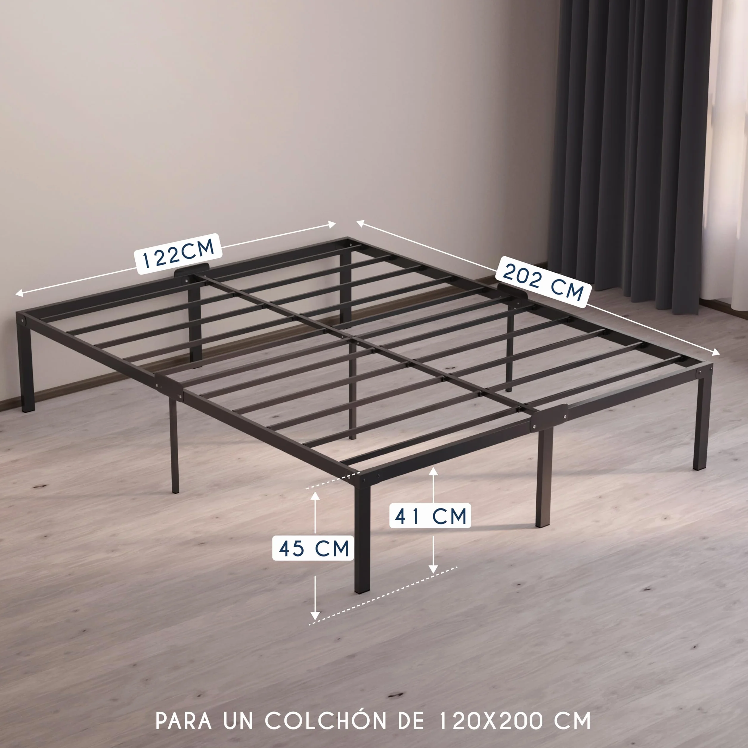 Dreamzie Cama de Metal 120x200 con Somier de Metal - Somier 120x200 con Patas - Altura de 45cm - Estructura Resistente, Montaje Sencillo, Gran Espacio de Almacenamiento