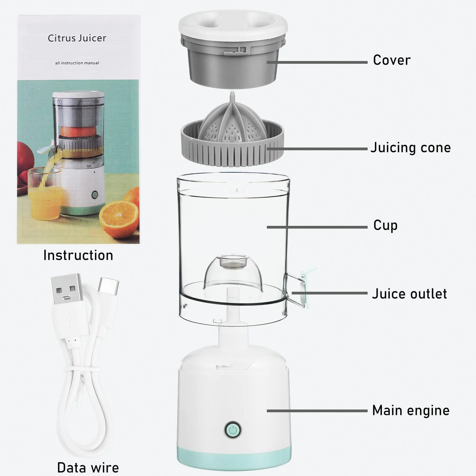 VICASKY Exprimidor Eléctrico Portátil para Frutas Exprimidor Automático sin Cables Máquina Compacta para Zumos de Naranja y Fruta Fácil de Usar y Recargable