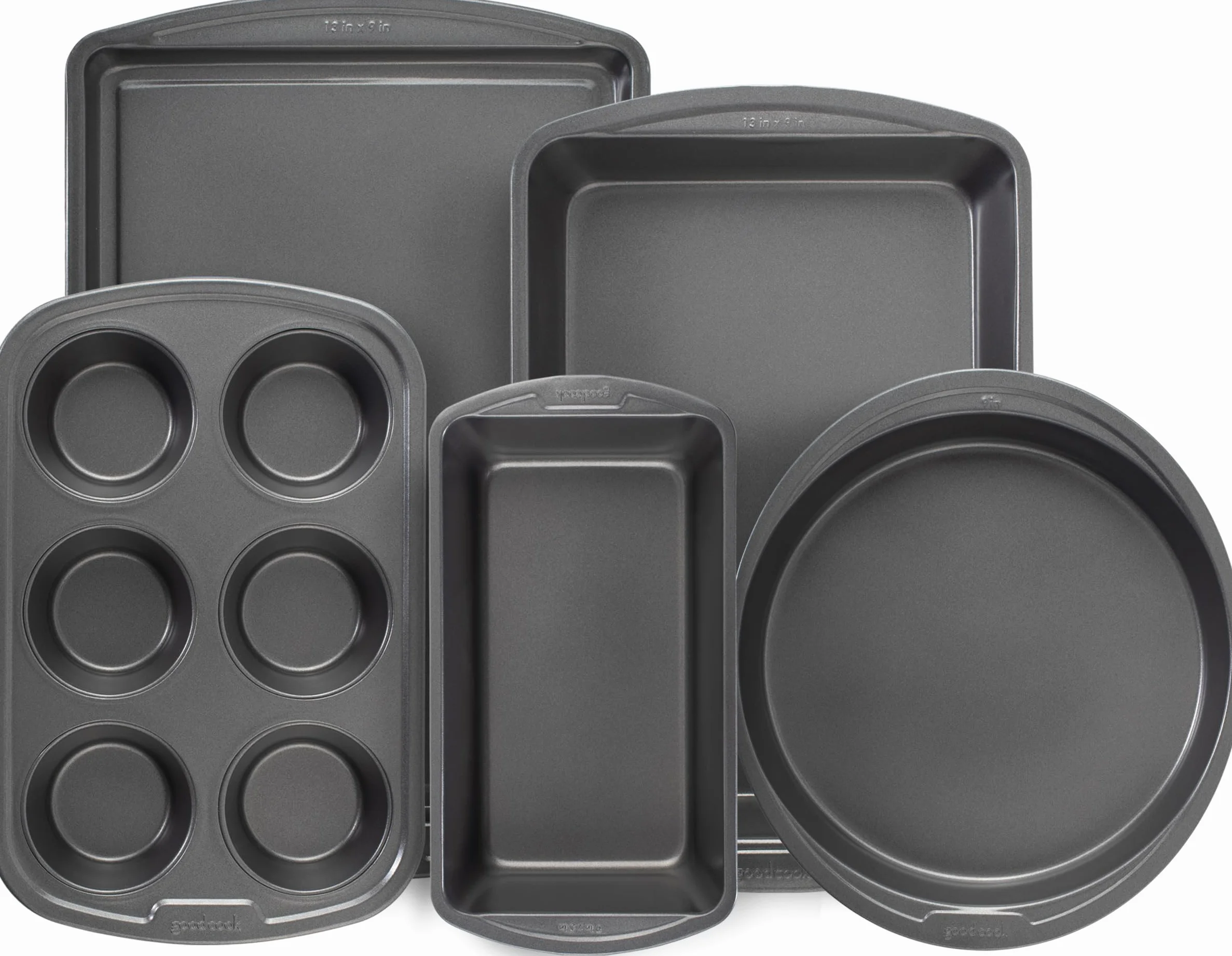 GoodCook Everyday - Juego de utensilios para hornear (5 piezas, acero antiadherente), color gris