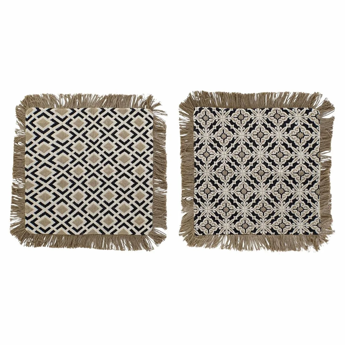 DKD Home Decor Funda de cojín Color marrón y Beige, de poliéster y Jute (60 x 3 x 60 centímetros) (2 Unidades)