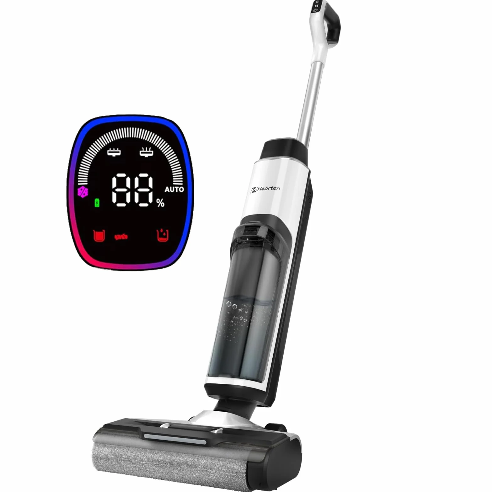 Hearten Aspiradora Fregadora Sin Cable, Desinfección con Agua Electrolizada, Diseño Autopropulsado Fregona Electrica, Autolimpieza, LED, Navegación por Voz, de Bordes, para Suelos Duros,Madera y más