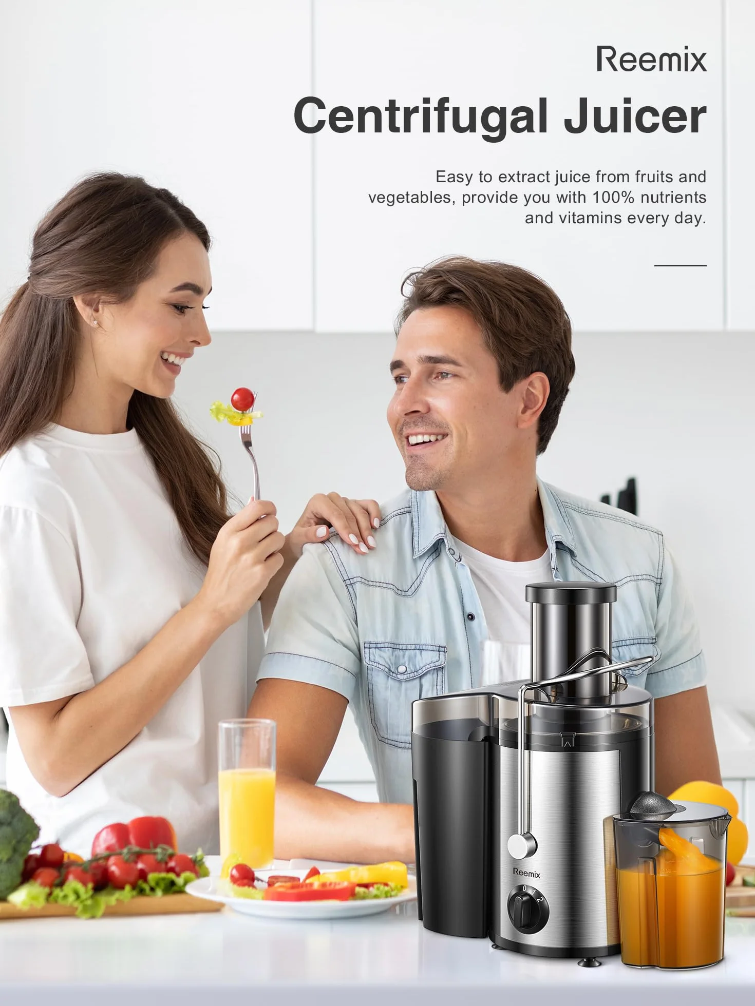 Reemix Licuadoras Para Verduras y Frutas, Licuadora de Acero Inoxidable, Fácil de Limpiar, 2 Modos de Velocidad, 65MM de Boca Ancha, Pies Nondeslizantes, Cepillo Incluido (Black, 800W)