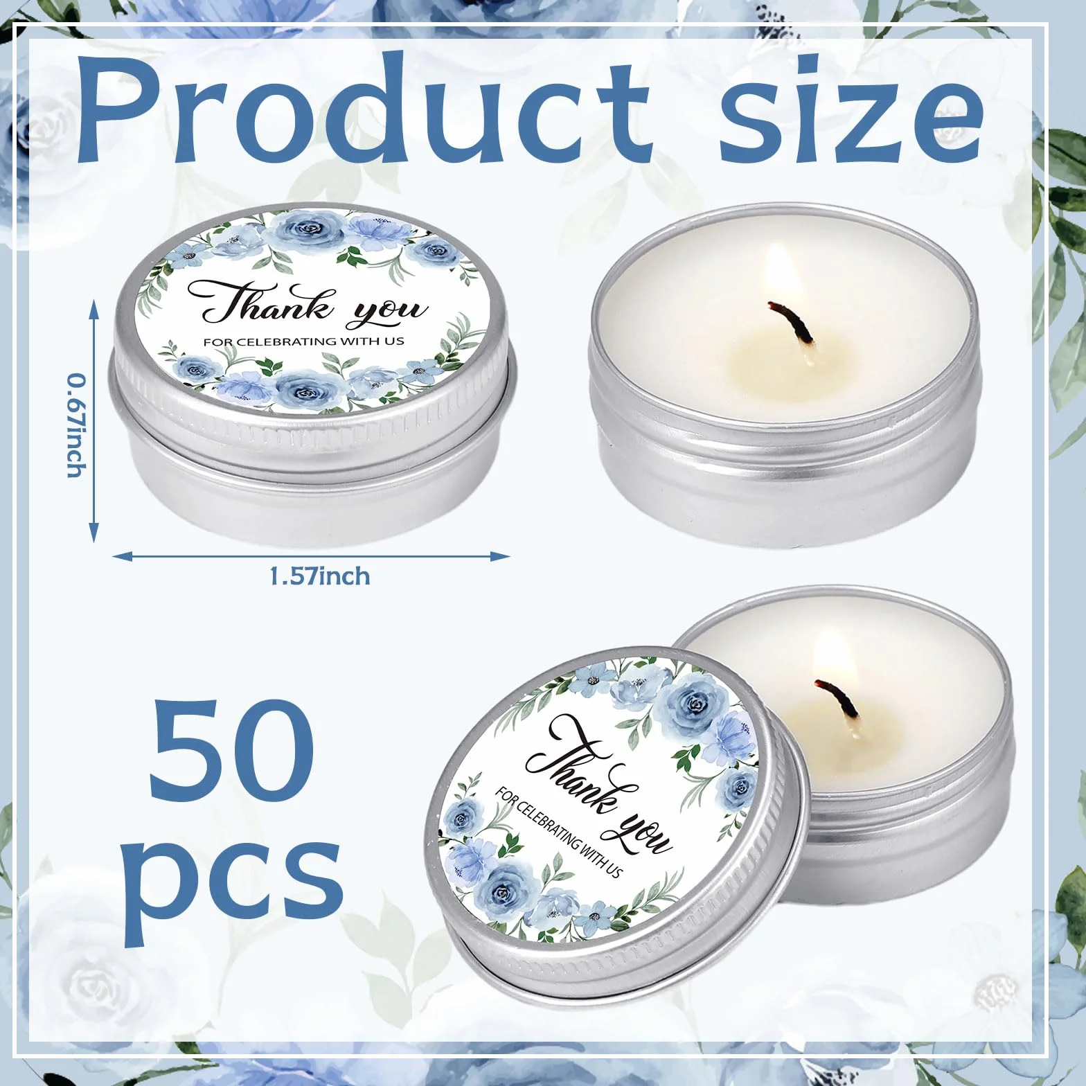 MTLEE 50 velas de boda, regalos para invitados, 1 onza, flores azules | Vela aromática de cera de soja con aroma a lavanda para despedida de soltera, regalos de fiesta de boda rústica, invitados