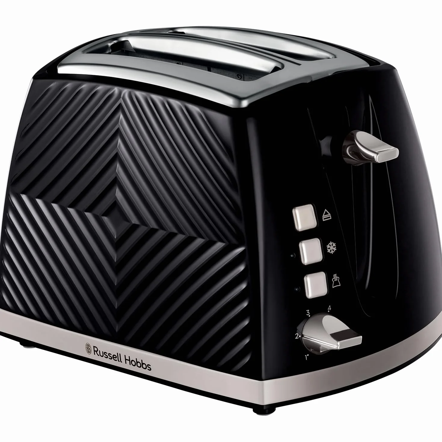 Russell Hobbs 26394 Tostadora texturizada de 2 rebanadas, tostadora de pan táctil con diseño 3D con ajustes de congelado, cancelación y recalentamiento, 850 vatios, negro