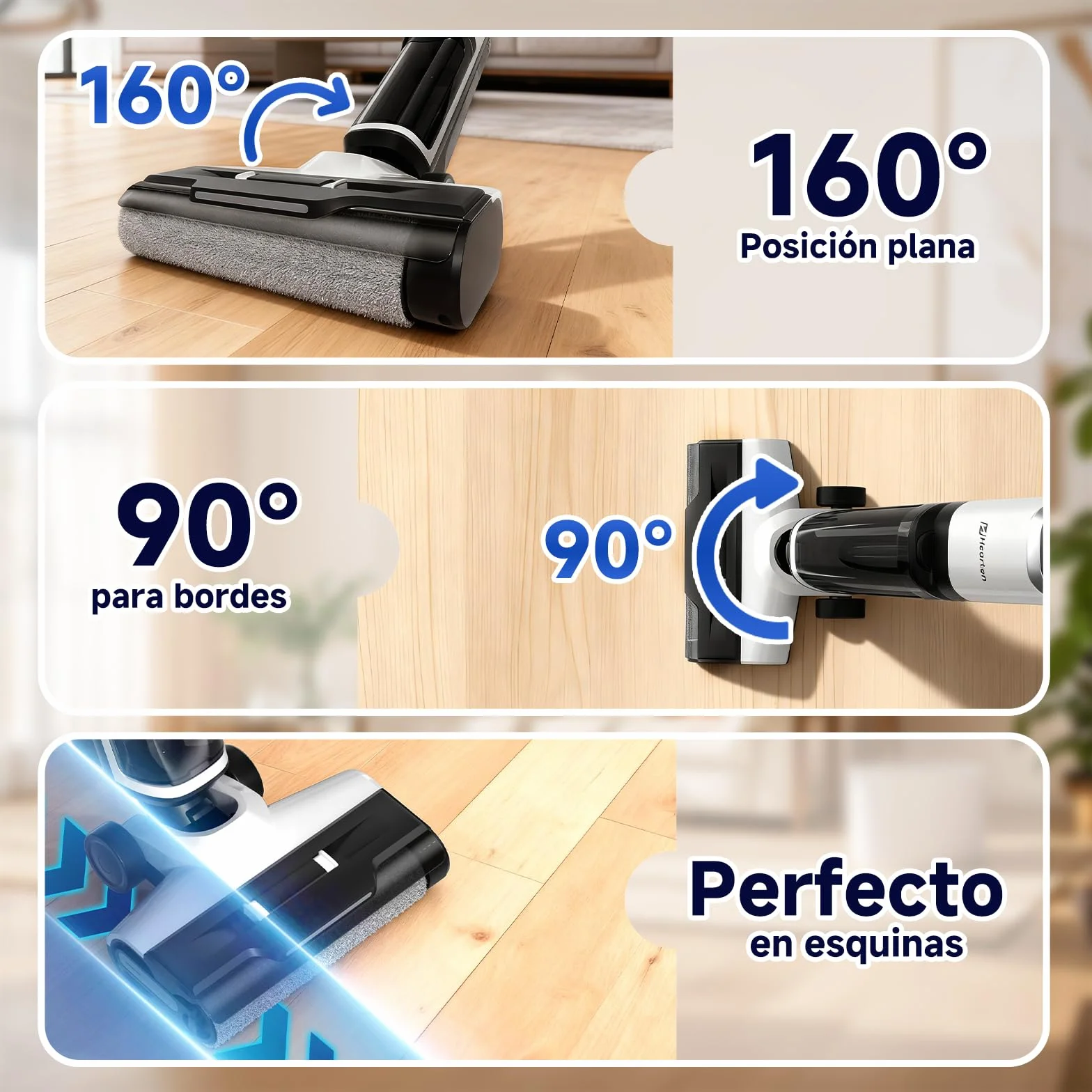 Hearten Aspiradora Fregadora Sin Cable, Desinfección con Agua Electrolizada, Diseño Autopropulsado Fregona Electrica, Autolimpieza, LED, Navegación por Voz, de Bordes, para Suelos Duros,Madera y más