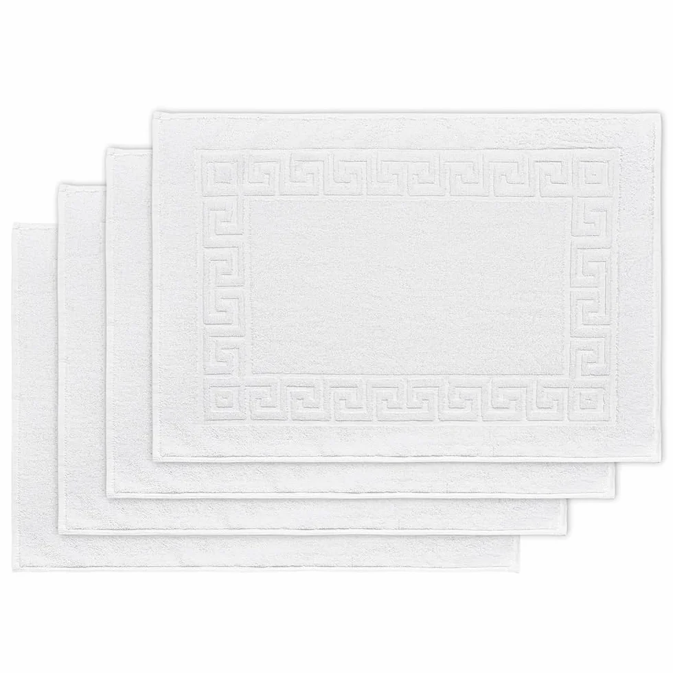 Pack de 4 Alfombras Baño 50x70 cm 100% Algodón 500GSM - Tapete Ducha Blanco Estilo Toalla
