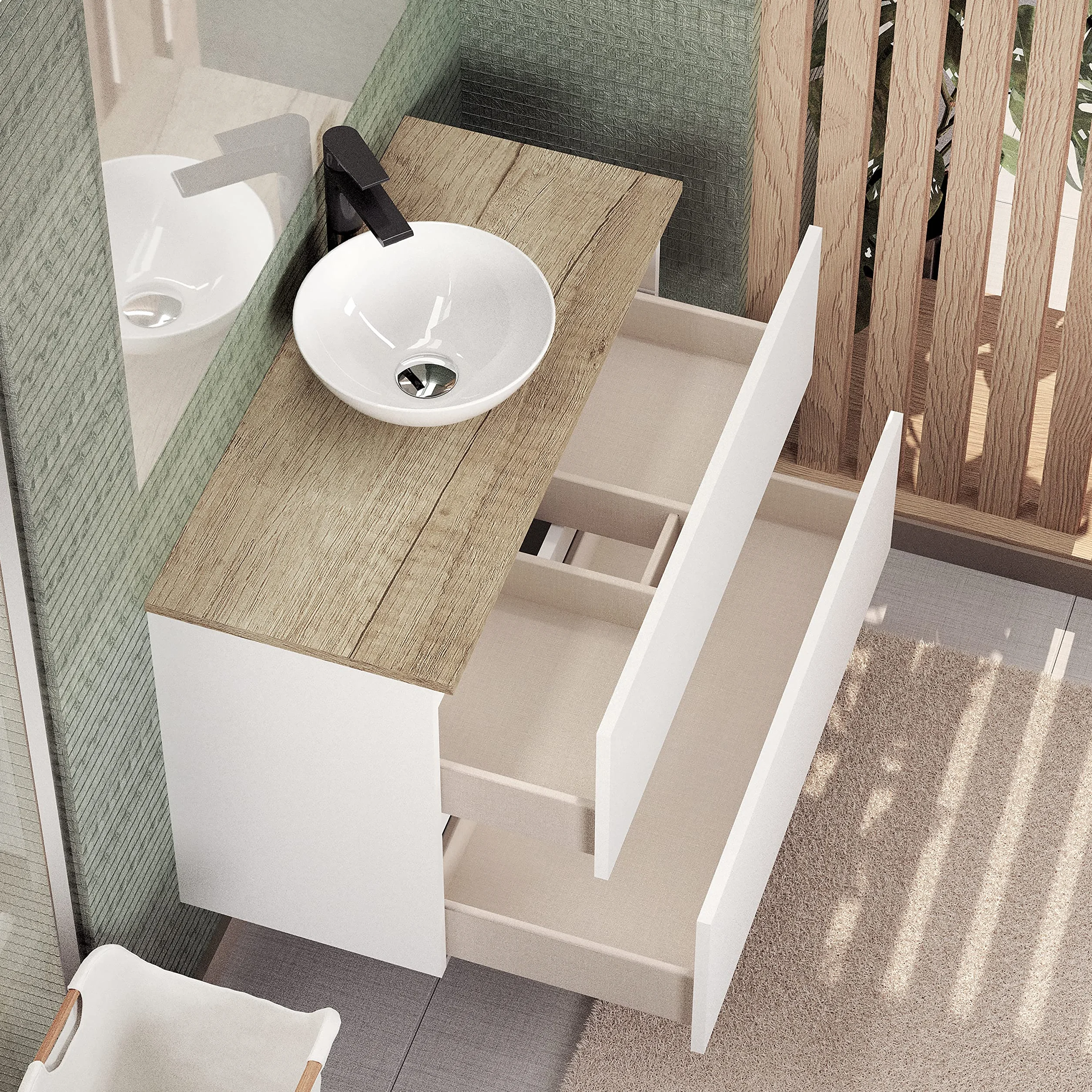 Baikal Mueble de Baño Ness 80 cm Blanco Fondo Reducido 36cm Lavabo Cerámico