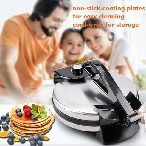 Máquina para hacer torti eléctrica,1800W Máquina para hacer torti con mango antideslizante y antiquemaduras para Chapati Tortilla Burrito Burrito para el desayuno