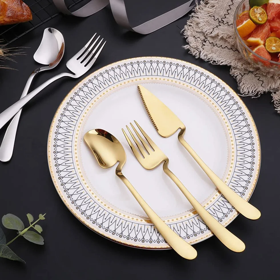 Juego de Cubiertos Dorados de 36 Piezas para Cena, para 12 Personas, de Acero Inoxidable, con Tenedores y cucharas, Creativo, de Pared, Pulido con Espejo, para Banquetes de Bodas,
