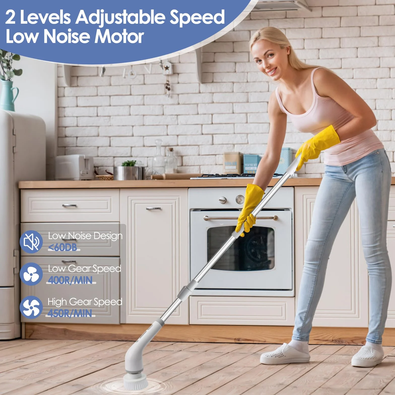 Fregadora Giratoria Eléctrico,Cepillo de Limpieza Inalámbrico con 8 Cabezas de Cepillo Reemplazables,Cepillo ElÉCtrico de Ducha con Mango Ajustable para Baño,Suelo de Baldosas y Coche