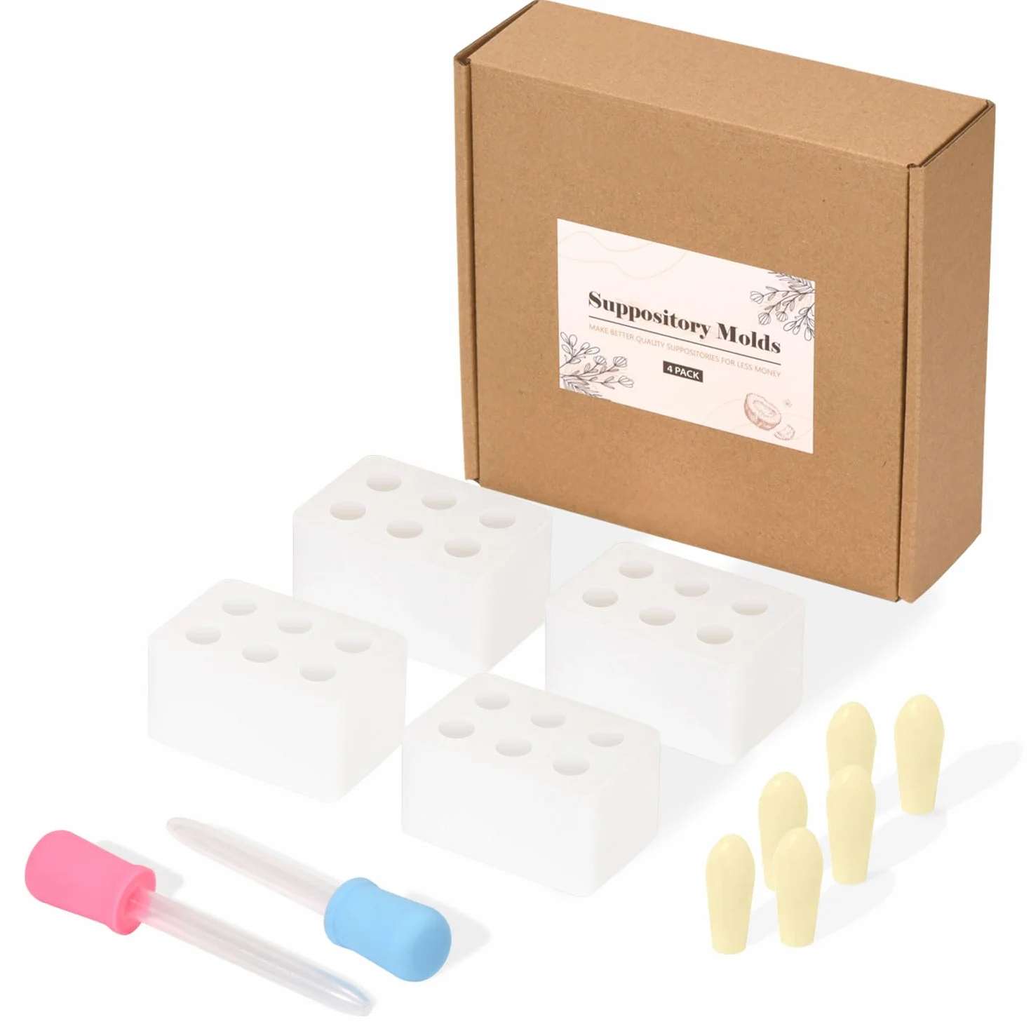 Fukumi Reusable suppository Molds Kit, 2ML, Silicone Tray, 4 Molds, 10 Liquid Droppers