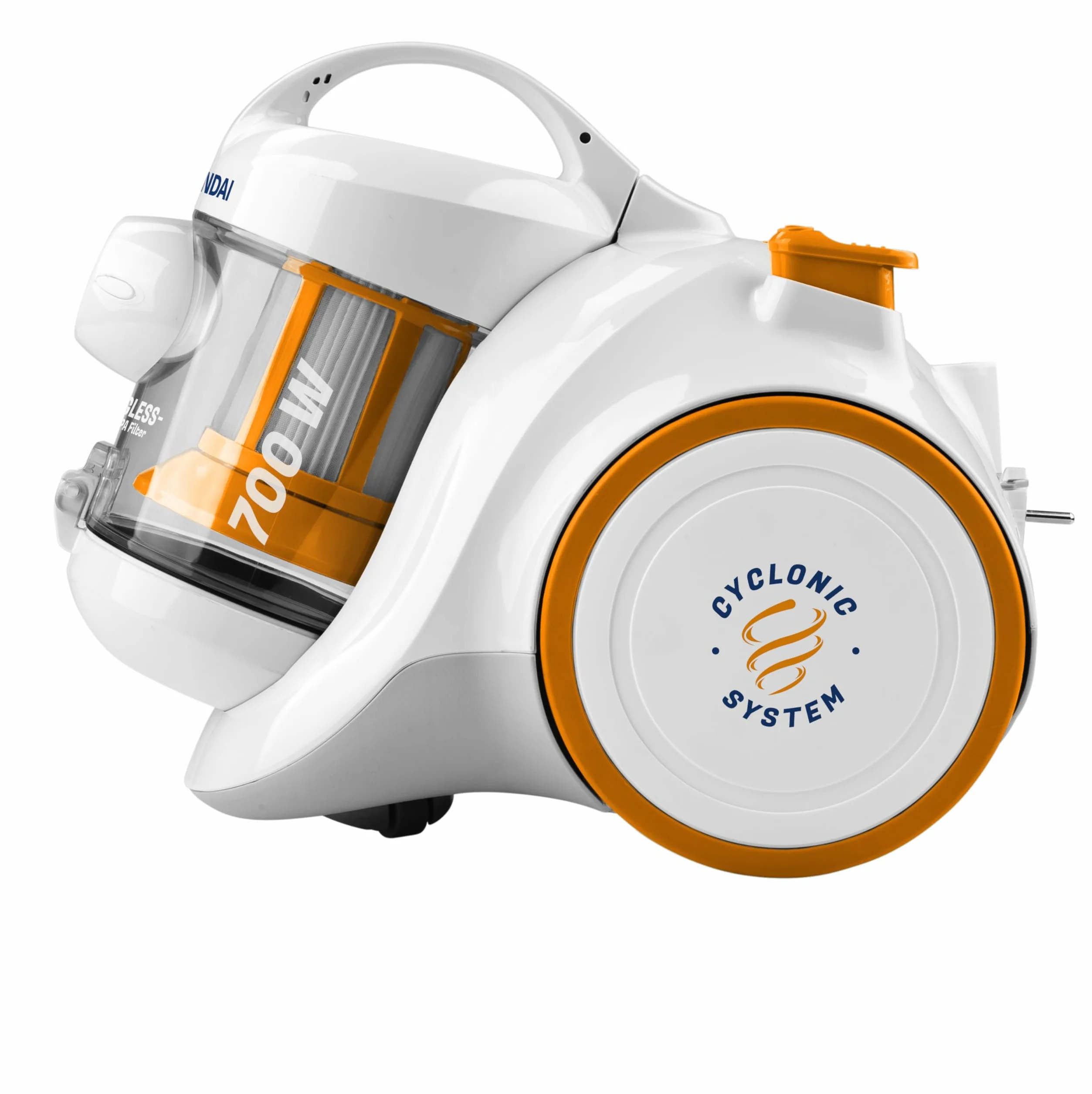 Hyundai HYUVC009 - Aspirador sin bolsa (700 W, 1,5 L, 80 decibelios), color blanco y naranja