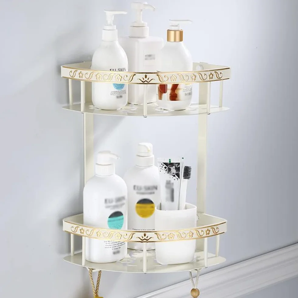 Estantes de baño exquisitos Caddy de ducha Estante de baño de aleación de aluminio tallado, Cesta montada en la pared Artículos de mano para baño Baño blanco Almacenamiento de estante de baño (Color :