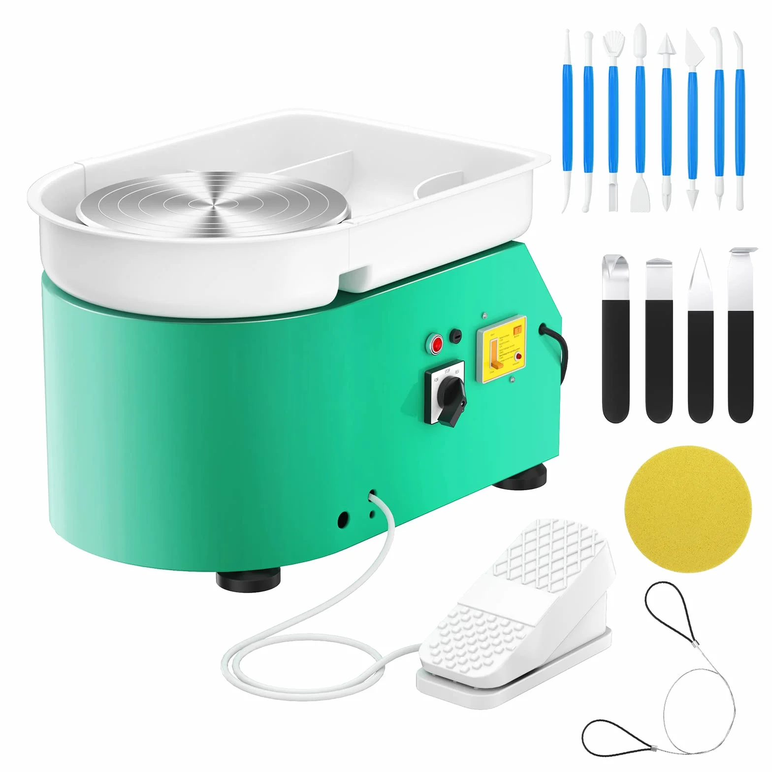 Torno Ceramica Electrico 25cm Rueda de Cerámica con Mango Manual y Pedal de Pie 350W Máquina de Rueda de Cerámica Eléctrica Motorizada 300RPM Torno Alfareria Electrico DIY Artesanía