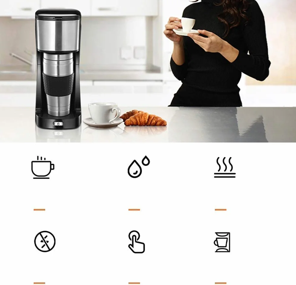 Cafetera, Cafetera con Filtro de café, Cafetera de Acero Inoxidable Negro y Cepillado, Mini cafetera Totalmente automática, 650 W, para Familia, Oficina, para Cocina Espresso Interesting