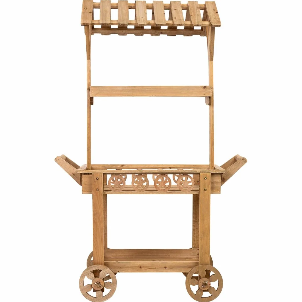 WANDERLUST DECO Carro expositor-estantería de madera con 3 bandejas 90x47x137h cm