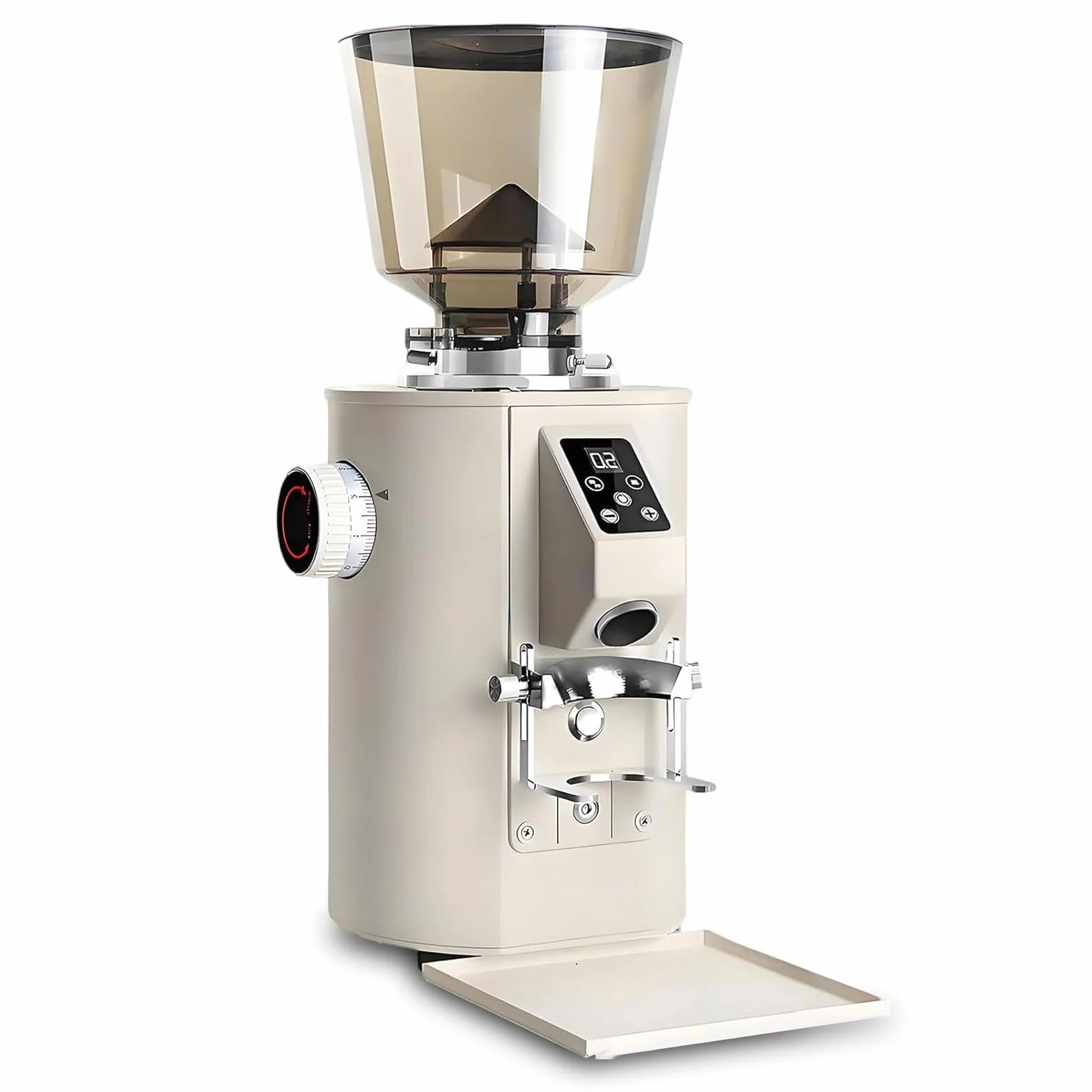 Molinillo de Café Eléctrico, Máquina de Café de Muelas Planas de Molienda, 9 Ajustes de Molienda Regulables con Soporte de Portafiltros Profesional Beige