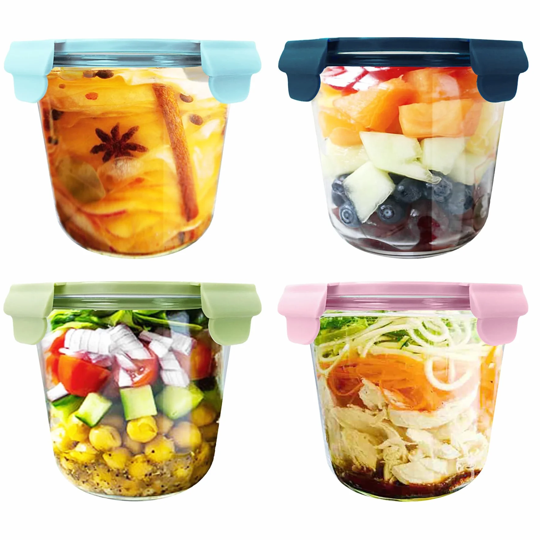 Recipientes de vidrio para almacenamiento de alimentos, recipientes de sopa de vidrio de 21 onzas con tapas, recipientes de vidrio para preparación de comidas, aptos para congelador,