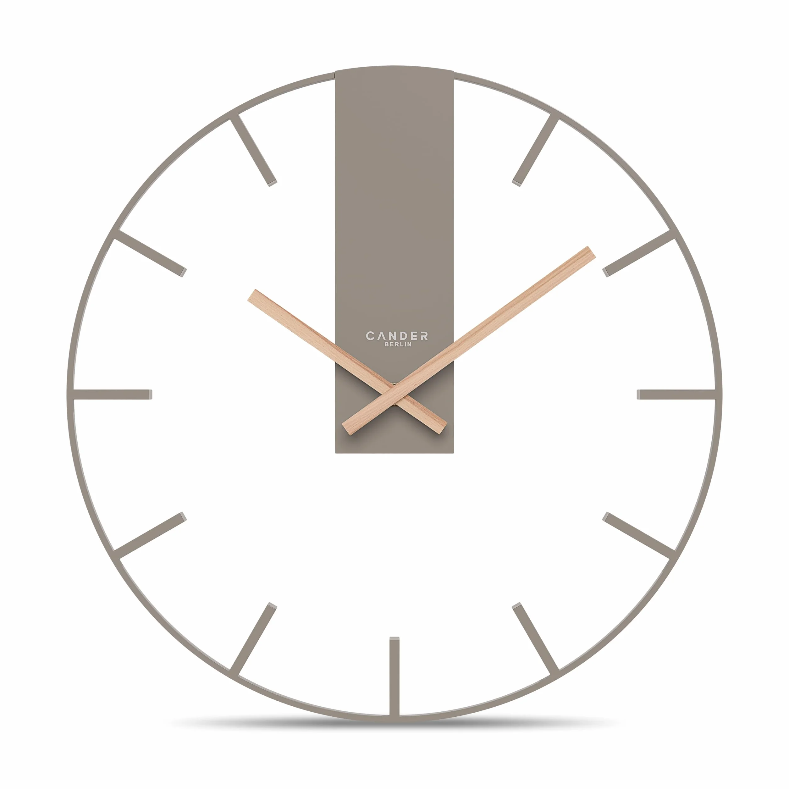 Cander Berlin Jenson XXL - Reloj de Pared silencioso (40 cm, Metal, con manecillas de Madera, sin tictac, Grande, Moderno, Gris cálido, salón, Cocina, Vintage