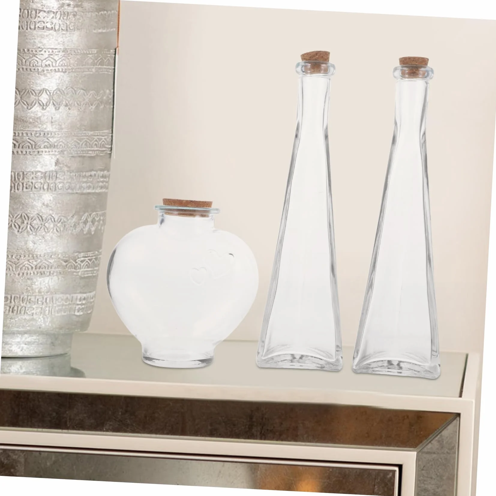 Botellas Decorativas de Cristal para Ceremonias de Boda, Juego de 3 Tarros de Arena con Forma de Corazón