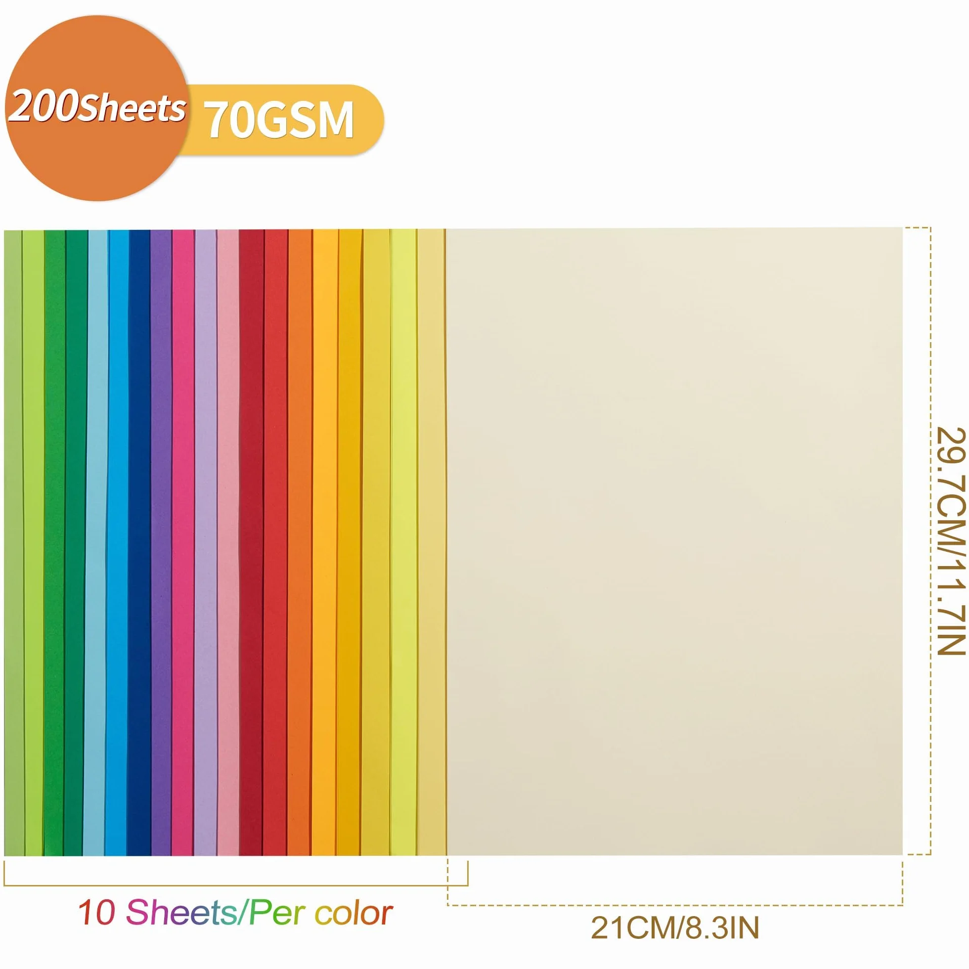 Papel de origami A4 200 hojas 20 colores brillantes 70 g/m² doble cara manualidades
