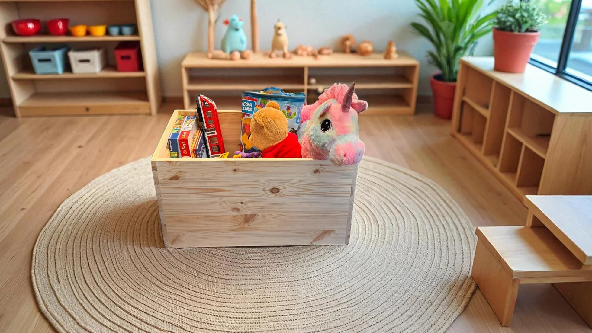 weeco Baúl de almacenamiento de madera con ruedas, 73 x 45 x 40 cm, madera de pino sin pintar, caja de almacenamiento multifuncional para leña, juguetes, mantas