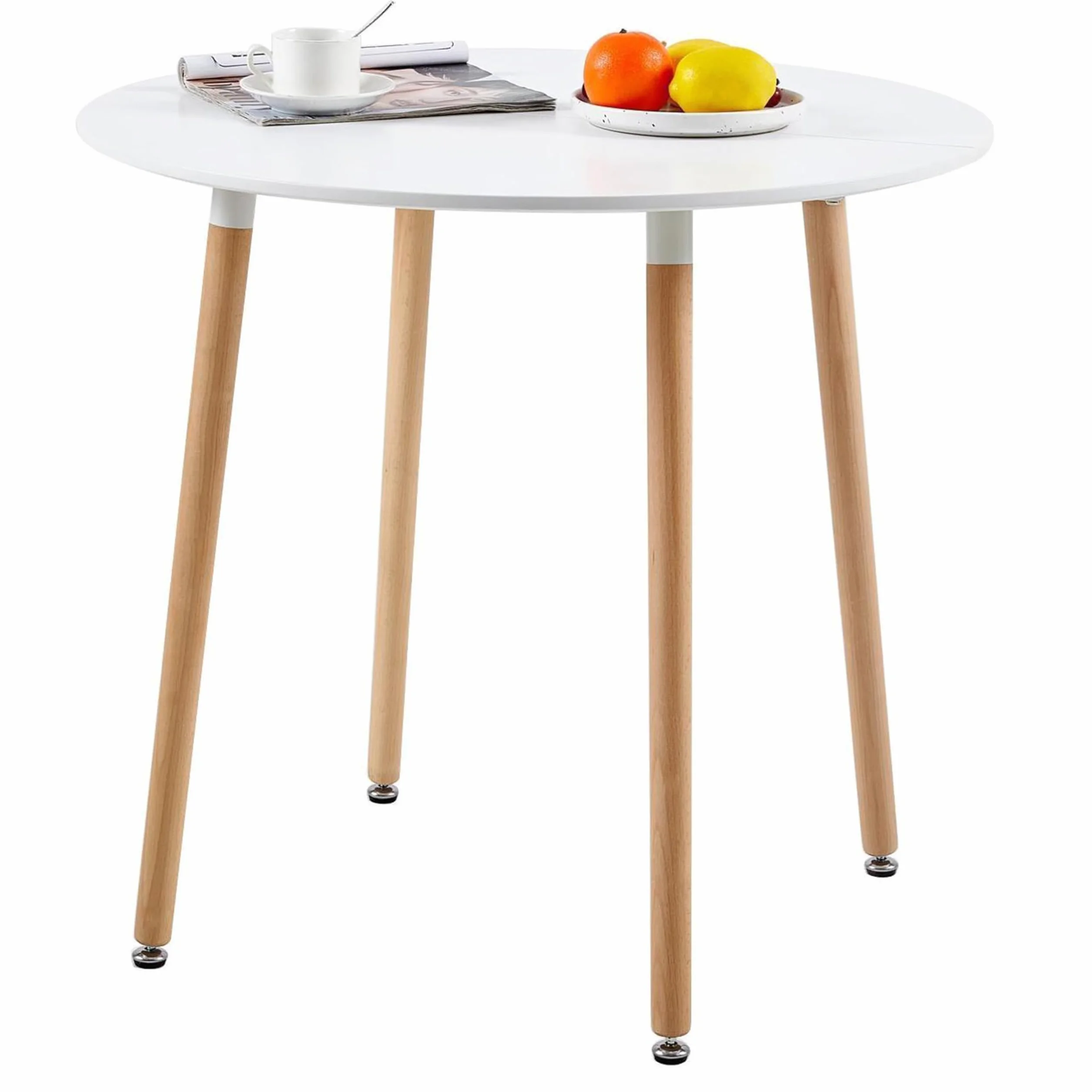 H.J WeDoo Cocina Mesa de Comedor, Estilo escandinavo Ronda Mesa y Patas de Madera de Haya, 80 * 72 cm, Color Blanco
