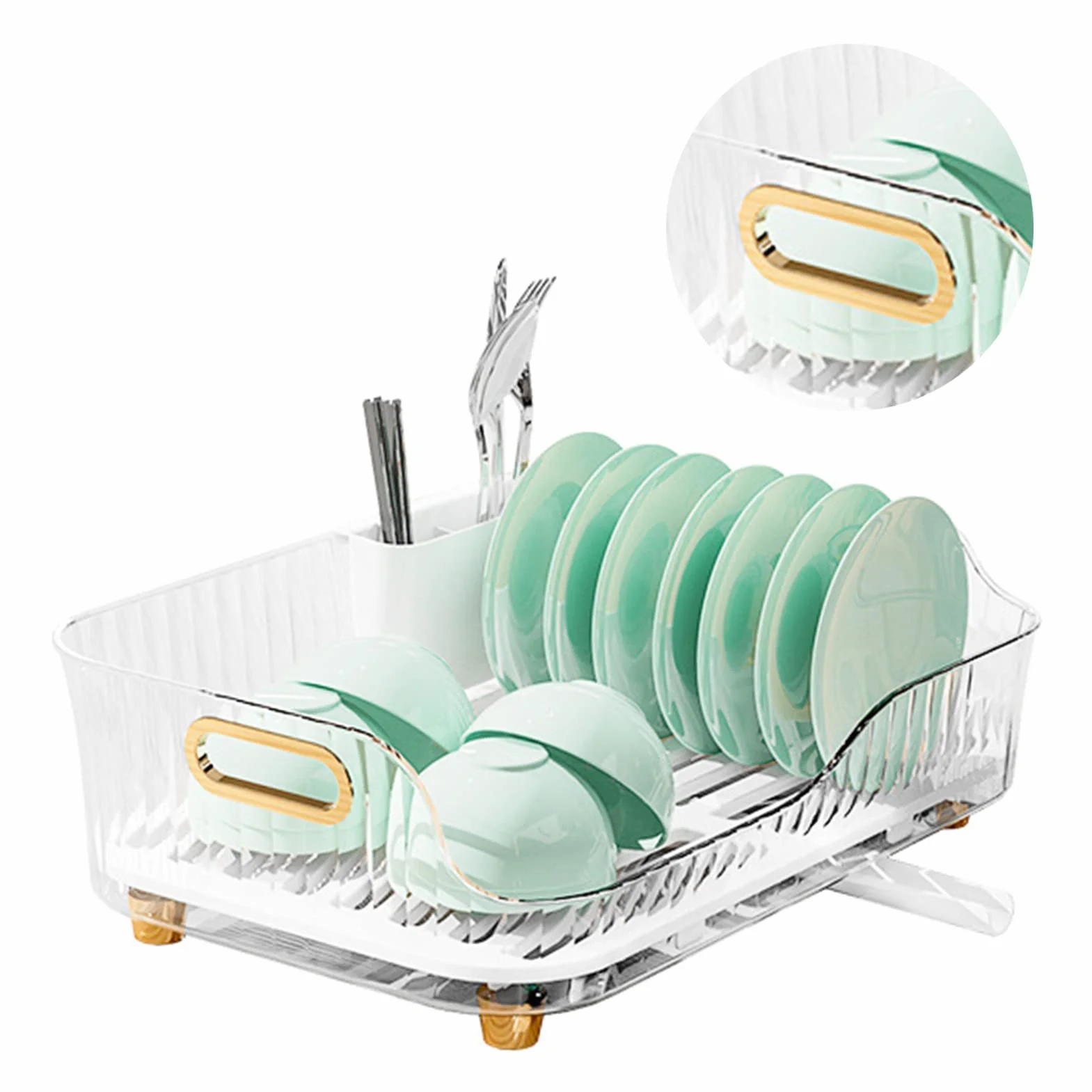 Escurridor de platos blanco transparente para encimera de cocina, escurridor de platos compacto con soporte para cubiertos, organizador de fregadero que ahorra espacio para un secado eficiente y fácil