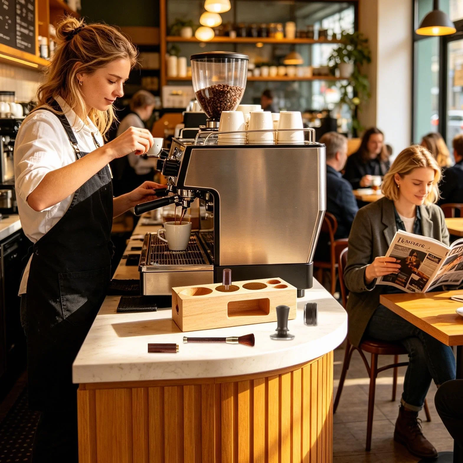 Juego De Apisonado De Café Piezas De Diseño Ergonómico Y Antideslizante | Estación de Distribución y Prensado de Café para hogar estudio barra mostrador tienda oficina y cafetería