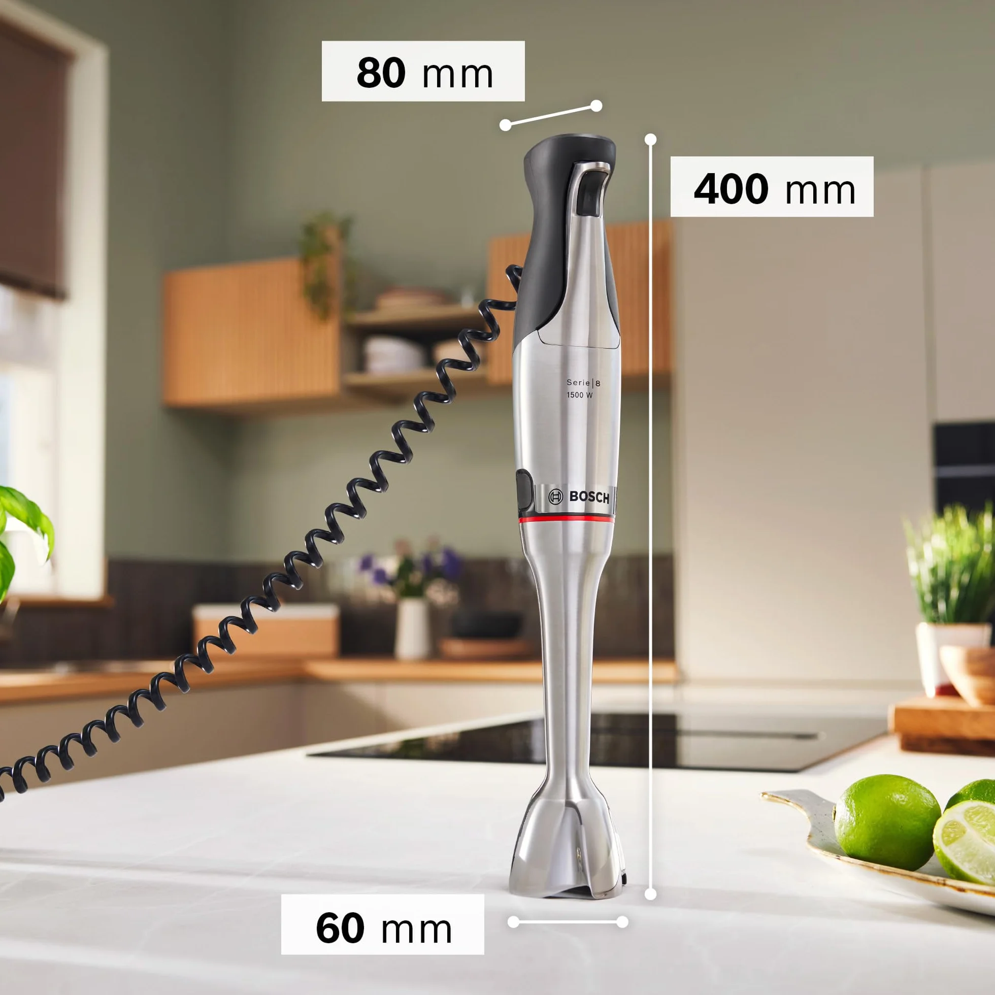 Bosch - Batidora de mano, serie ErgoMaster 8, motor de 1500 vatios, ajuste intuitivo de la velocidad, cuchilla de 6 hojas, accesorios incluidos, acero inoxidable, MSM8M934
