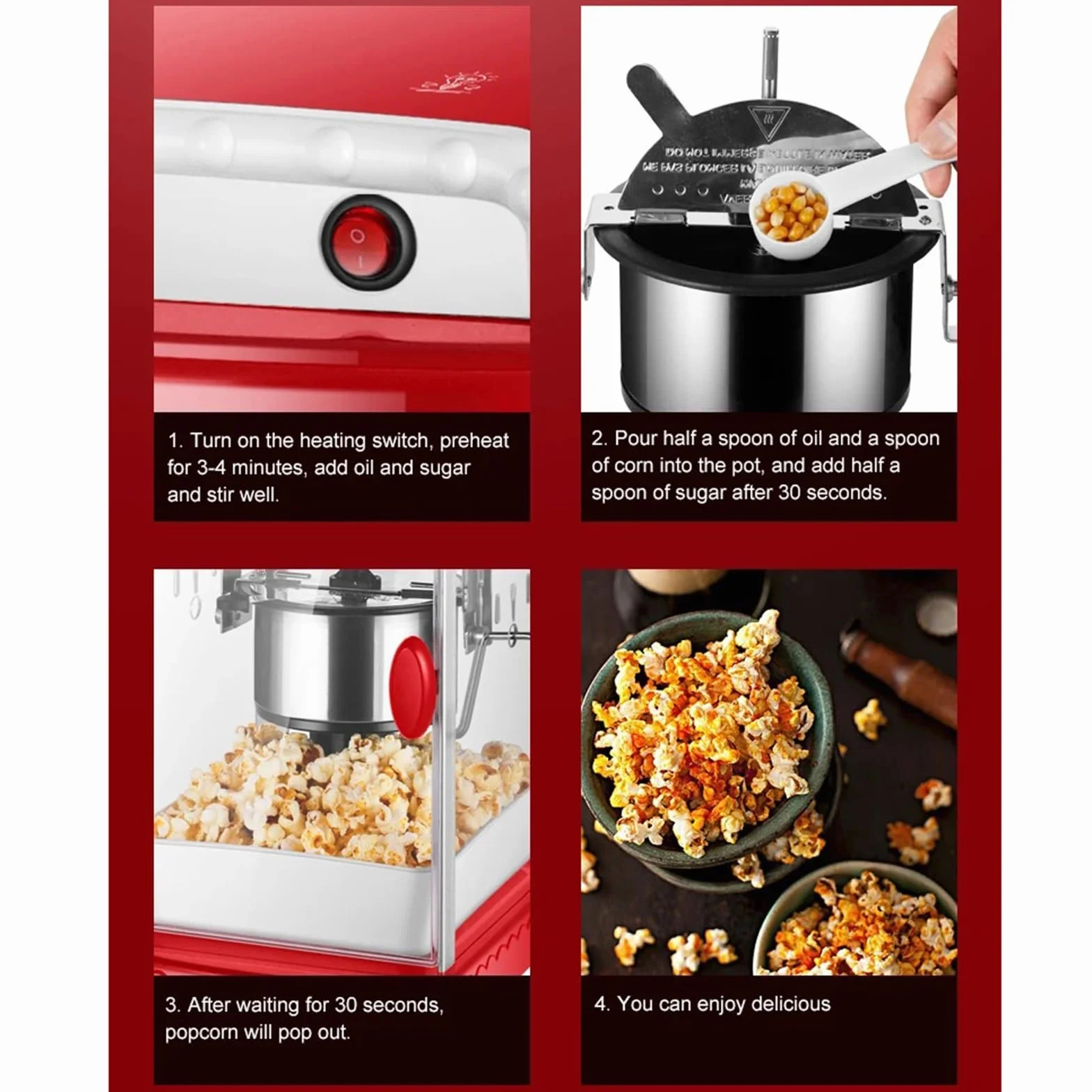 Máquina de Palomitas Máquina de palomitas doméstica comercial, palomitas de maíz con aceite de aire caliente, máquina automática for hacer palomitas de maíz, olla antiadherente con calefacción Palomit
