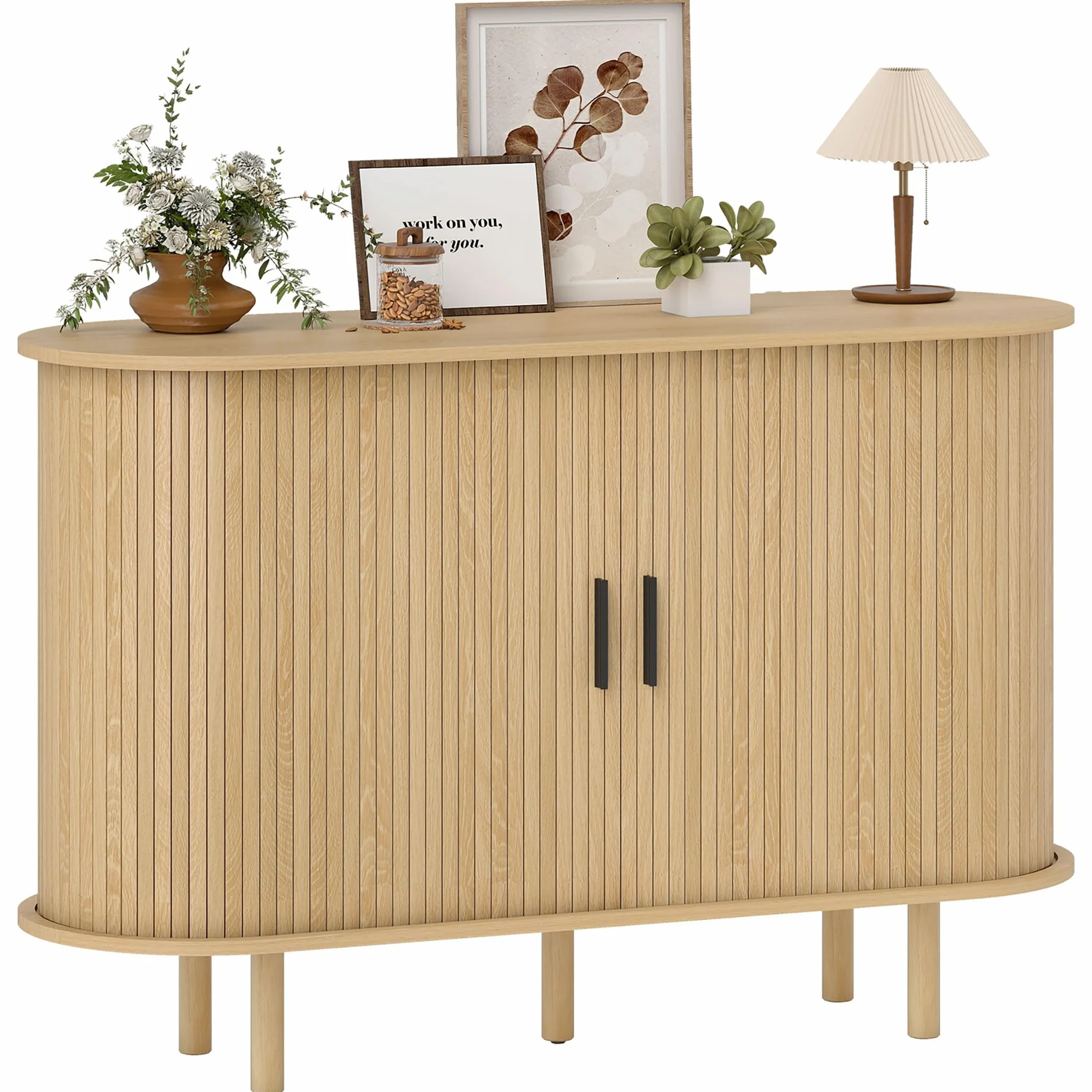 HOMCOM Aparador con Puertas Tambour Deslizantes, 4 Compartimentos, Patas de Madera, Roble, 120x40x78 cm