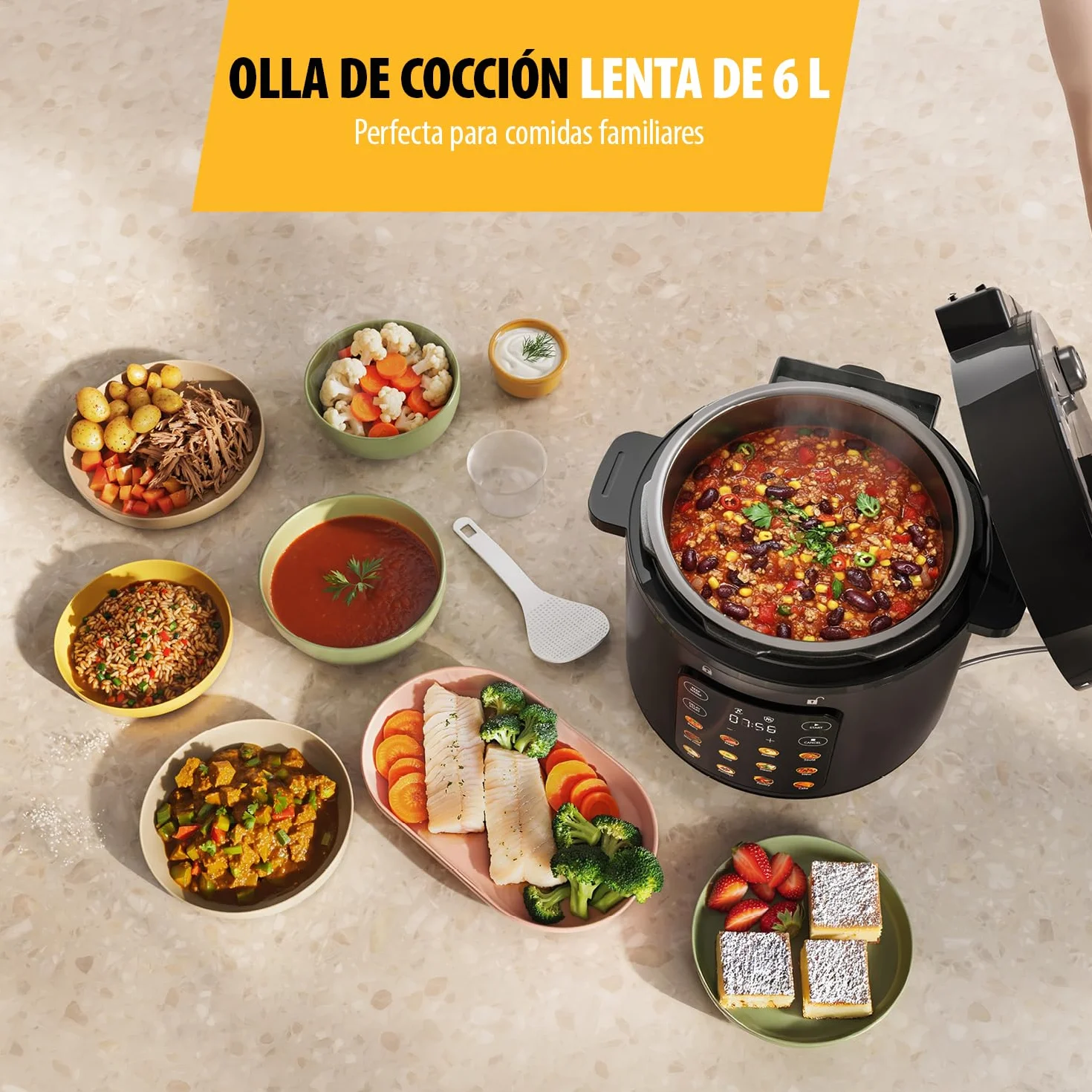 Olla a Presión Eléctrica Tristar, Capacidad de 6 l, Potencia de 1000 W, Funciones de Seguridad Integradas, Cubeta Extraíble, Fácil Limpieza, RK-6160