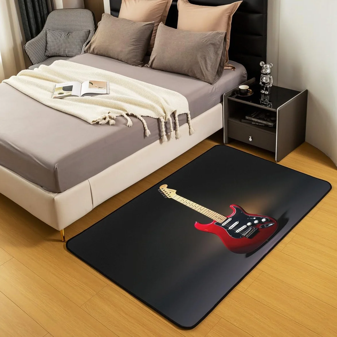 Homewish Alfombra de guitarra de 100 x 150 cm, decoración de dormitorio, temática de música pop, alfombra decorativa de instrumentos musicales 3D para niñas, niños, adolescentes y jóvenes