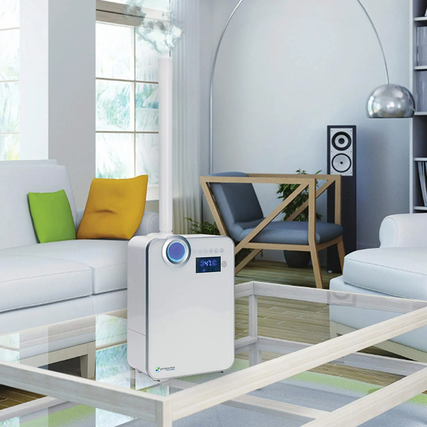 Humidificador ultrasónico PureGuardian de 12,5 l de salida por día con vapor frío y cálido H7550 , Crystal White, 1