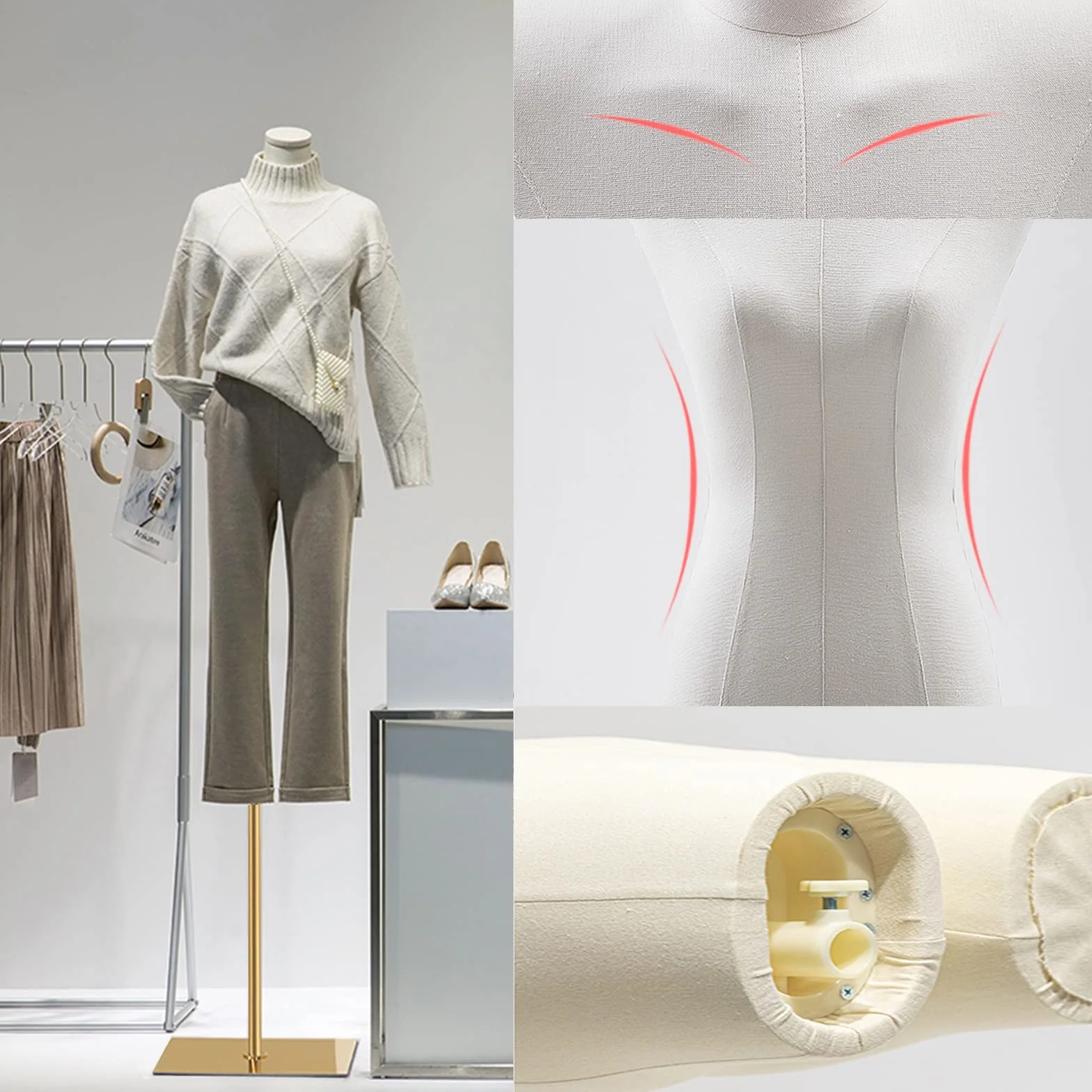 Maniquí Busto de Señoras, Ajustable Altura Maniqui Costura Mujer con Base de Metal Rectángulo, Maniquí Torso Femenino para Exhibición de Escaparate ( Tamaño : B )