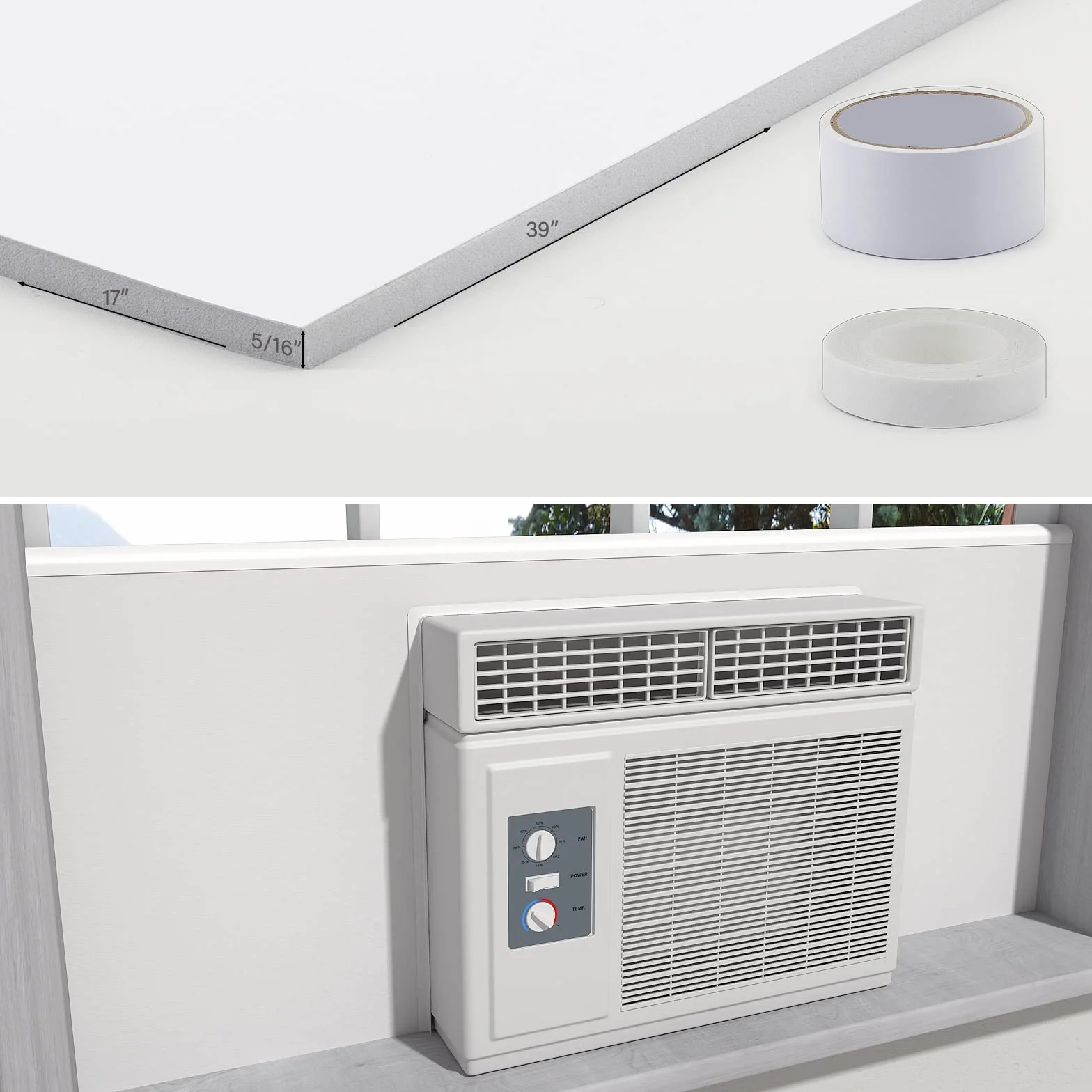 Aire Acondicionado de Ventana, Panel de Espuma Aislante Lateral, Aislamiento Térmico para Verano/Invierno y Contra Rasantes, Paneles de Aislamiento Completo de Una Pieza para Sellado de Ventana