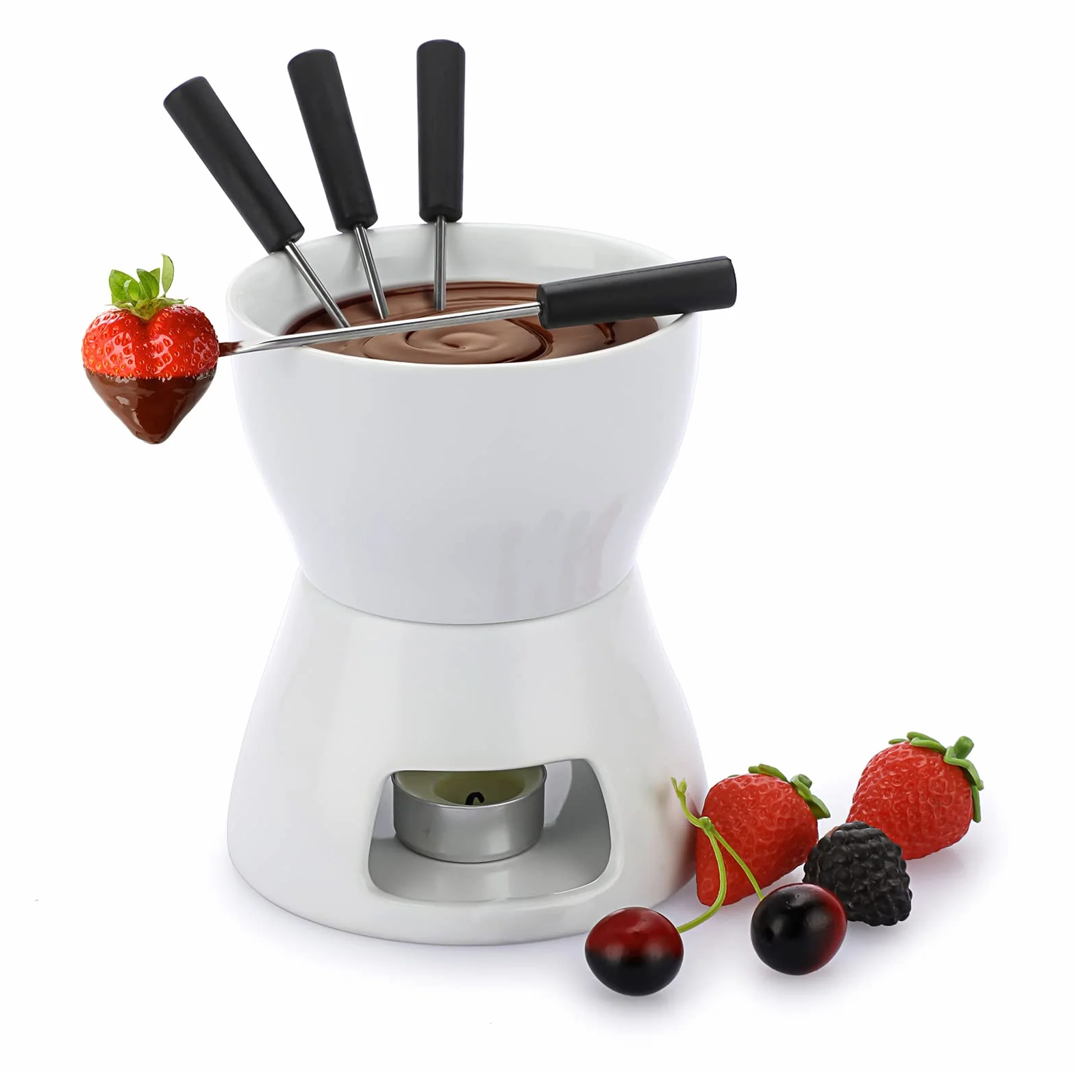 Juego de Fondue de Chocolate 400ML con 4 Tenedores, Cerámica Fundidor de Queso