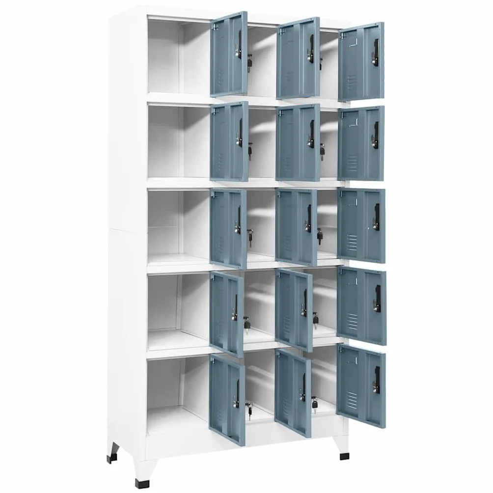 Brokky Taquillas metalicas Taquillas Vestuario 15 Puertas con Llave para Colegios y Oficinas-Gris Claro y Gris Oscuro-con 15 cerraduras